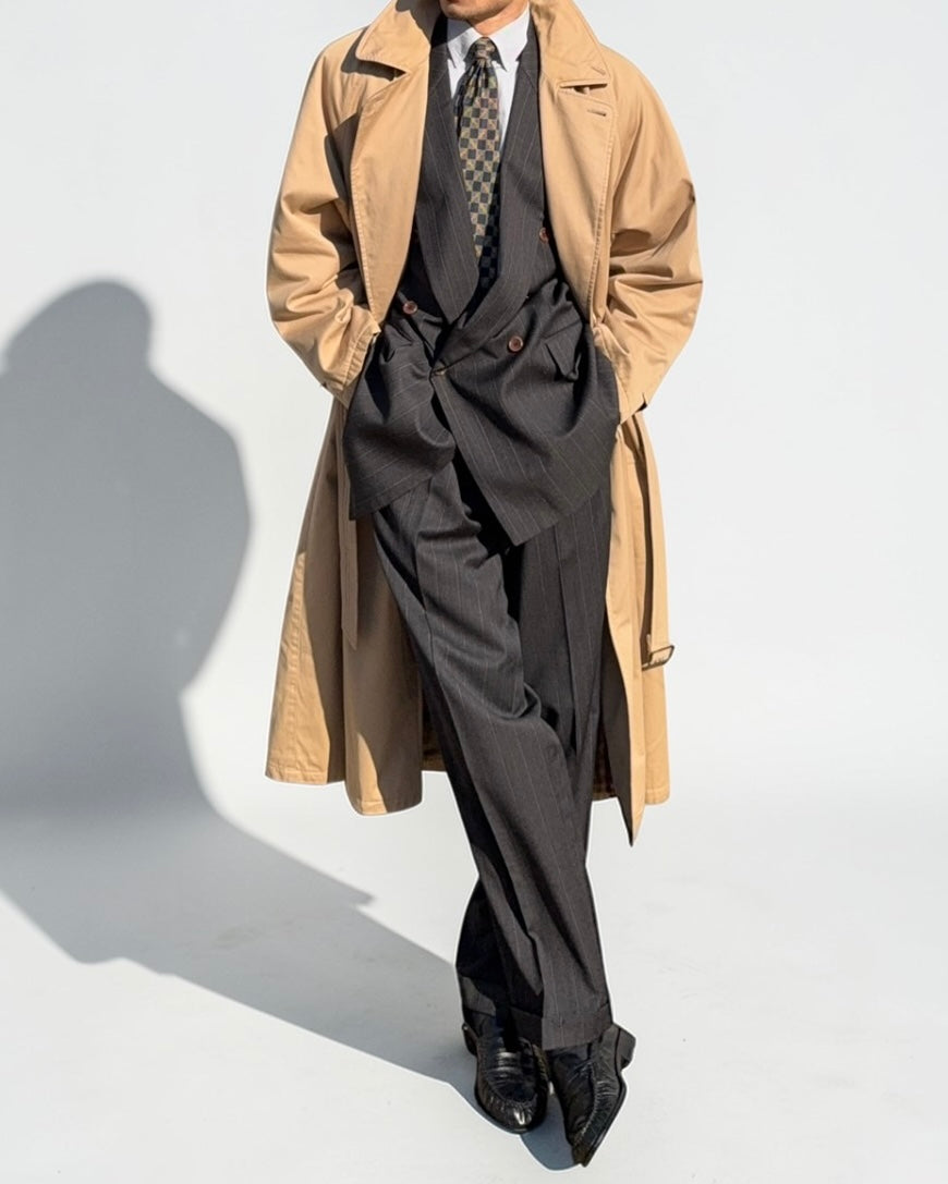 Giorgio Armani 1980s Plaid Lined Belted Trench Coat - Size M