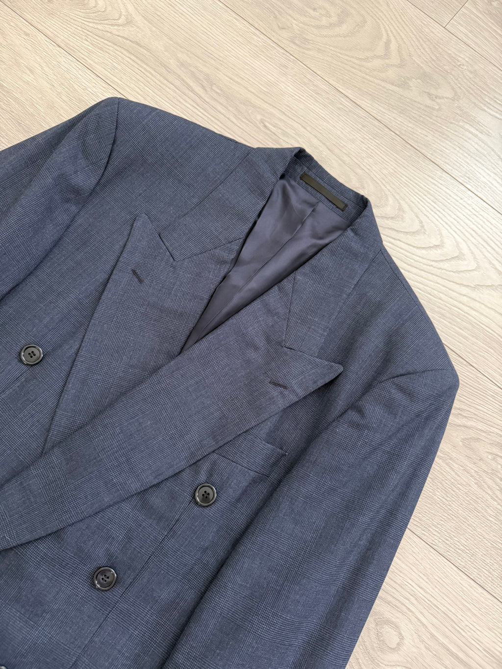 Hugo Boss 1980s 'Al Capone' Double Breasted Pleated Blue Wool Suit - Size M Jacket / 30" Waist