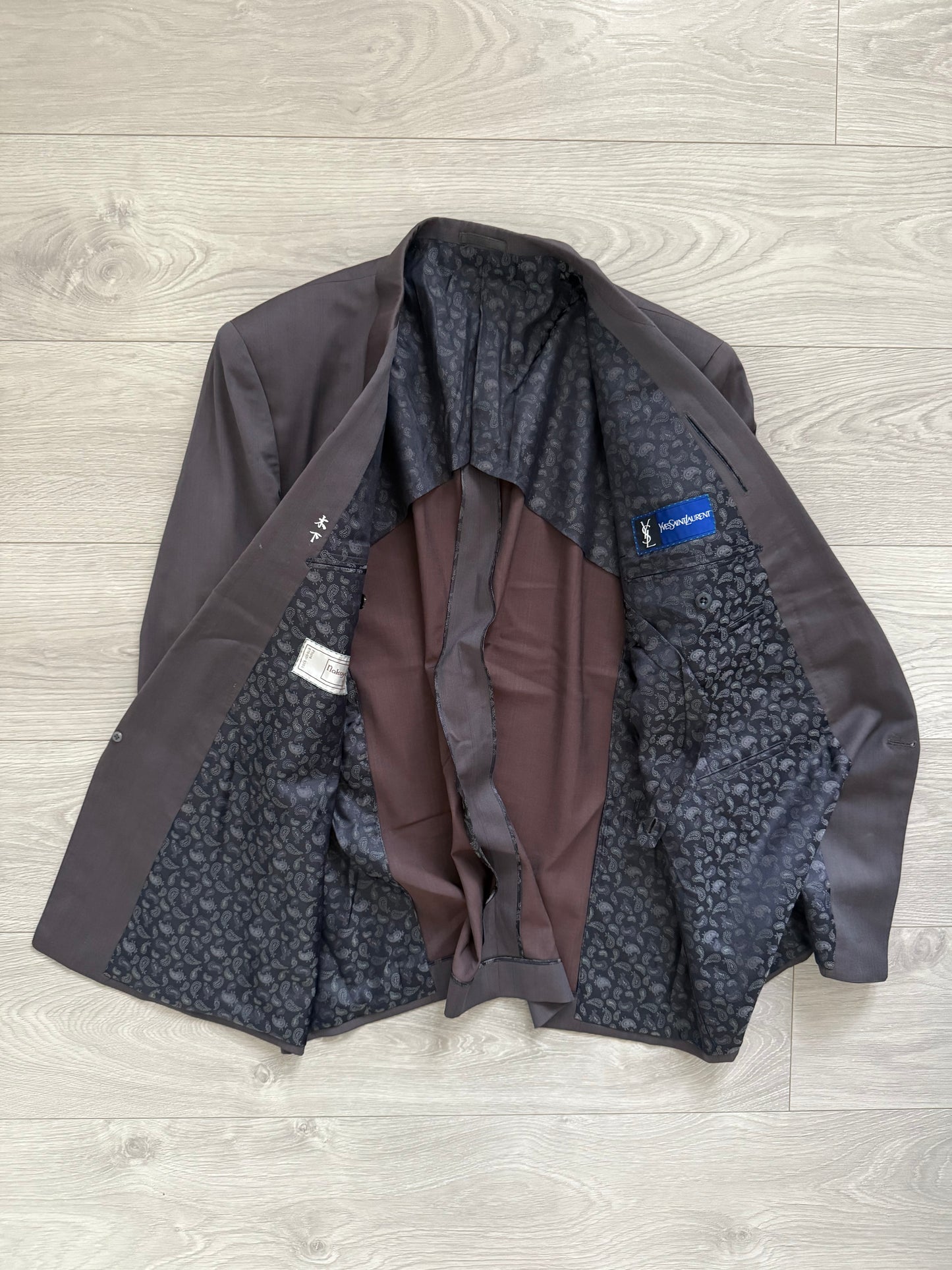 Yves Saint Laurent 1990s Double-Breasted Pleated Wool Suit - Size XL Jacket / 36" Waist