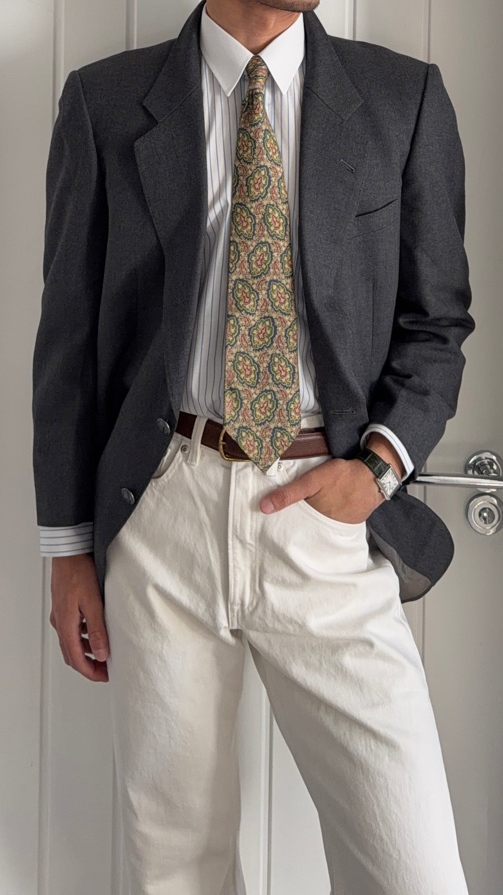 Dior 1980s 2B Metal Button Grey Wool Sport Jacket Blazer  - Size M