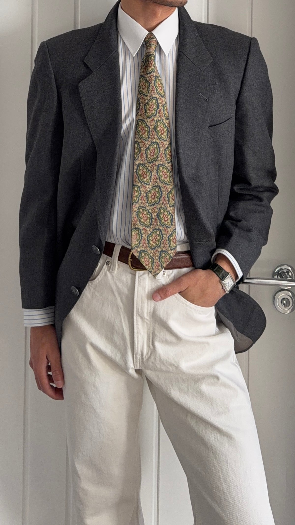 Dior 1980s 2B Metal Button Grey Wool Sport Jacket Blazer  - Size M