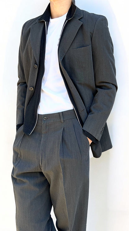 Issey Miyake 1990s Gabardine Textured Pleated Suit - Size M Jacket / 30" Waist