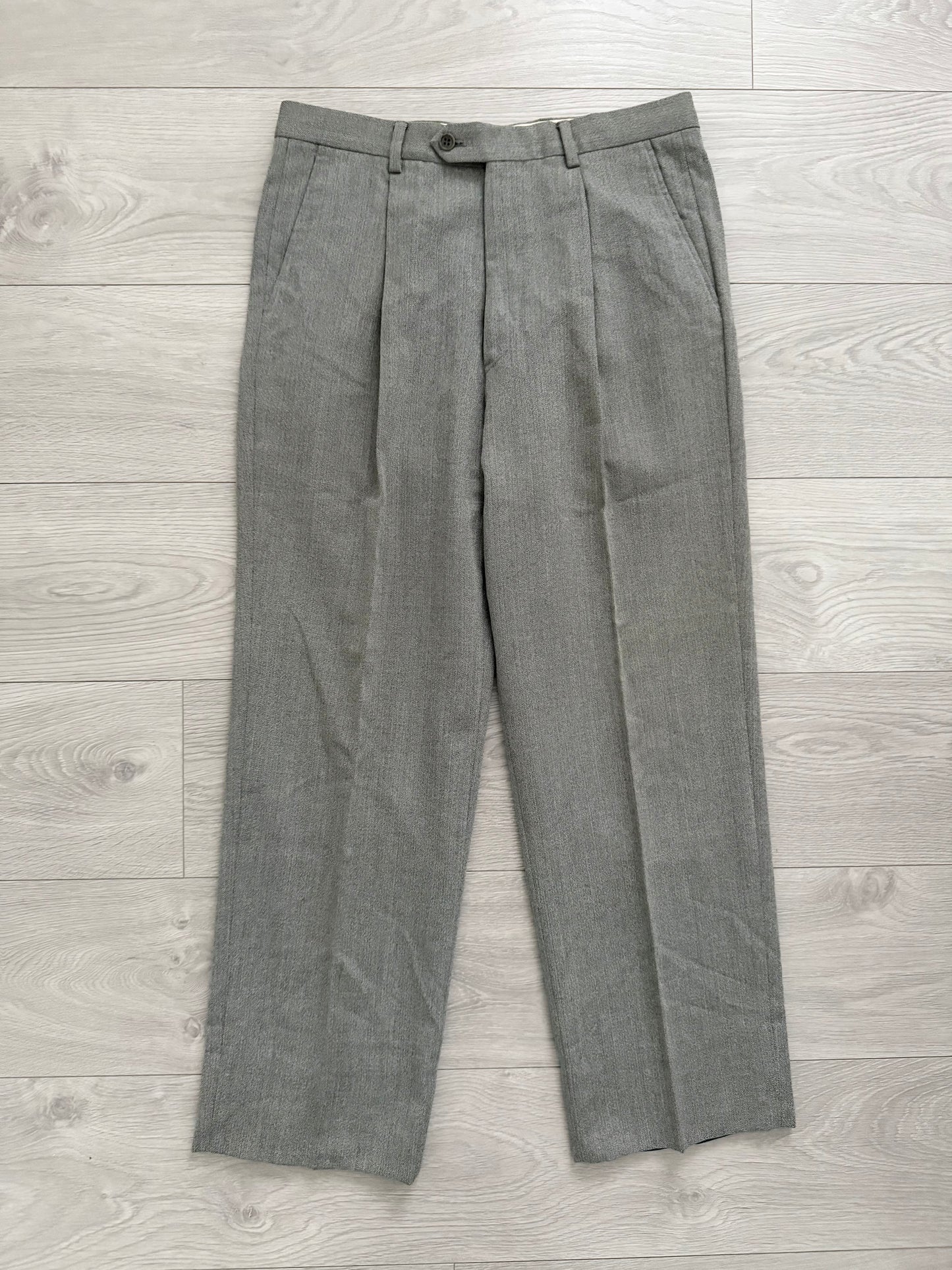 Giorgio Armani 1990s 3B Herringbone Weave Pleated Wool Suit - Size M Jacket / 32" Waist