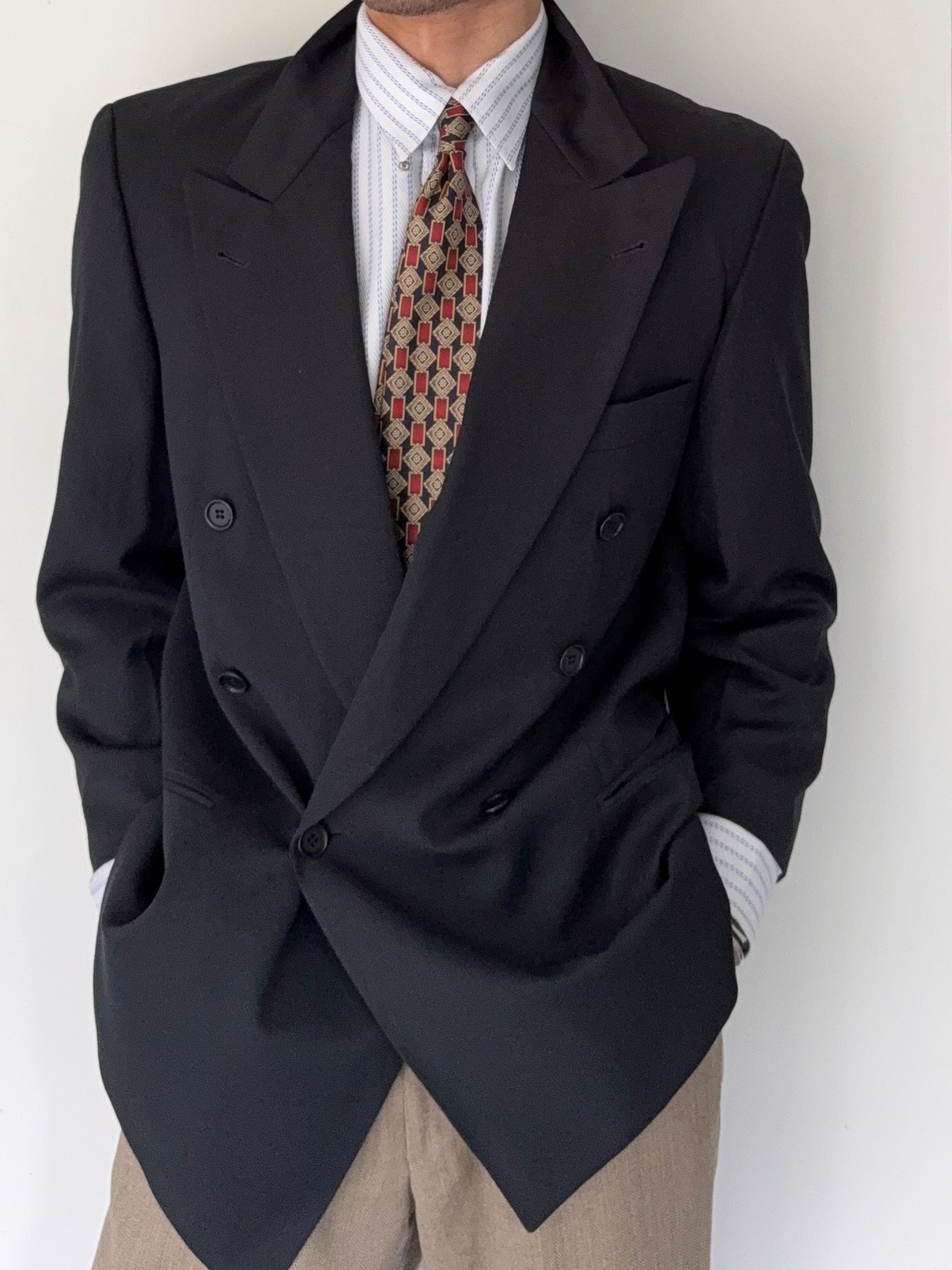 Hugo Boss 1980s 'Zeus' Double Breasted Peaked Lapel Sports Jacket Blazer - Size S