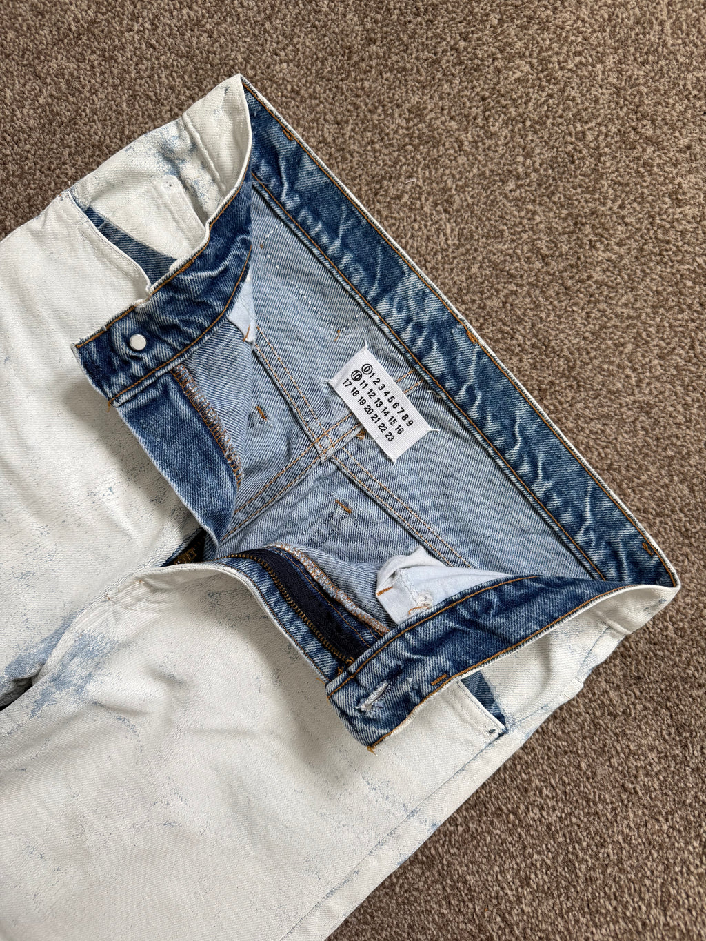Maison Martin Margiela Artisanal Line (0)(10) SS2002 White Painted Denim Jeans - Size 29" Waist