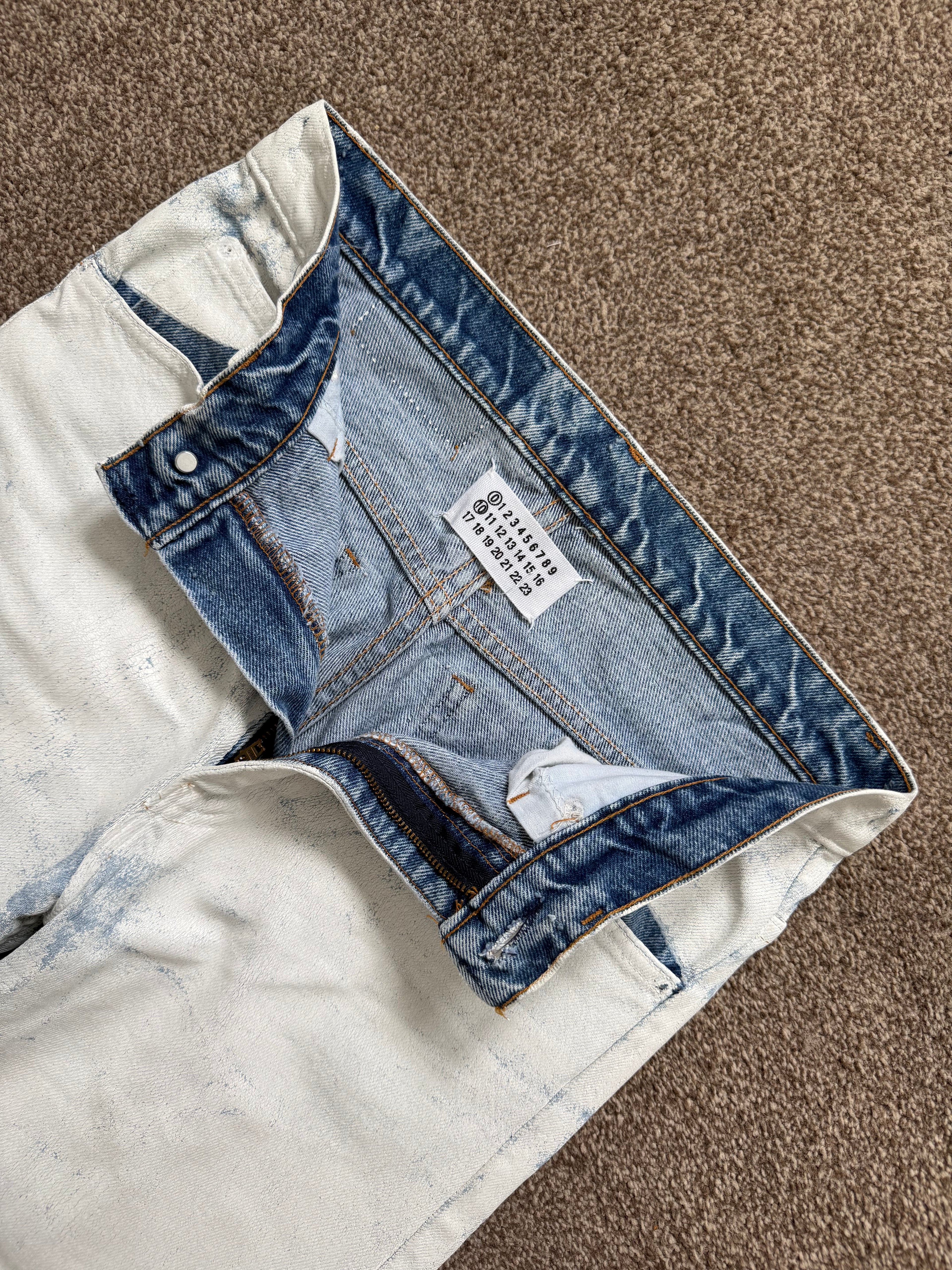 Maison Martin Margiela Artisanal Line (0)(10) SS2002 White Painted Denim Jeans - Size 29" Waist