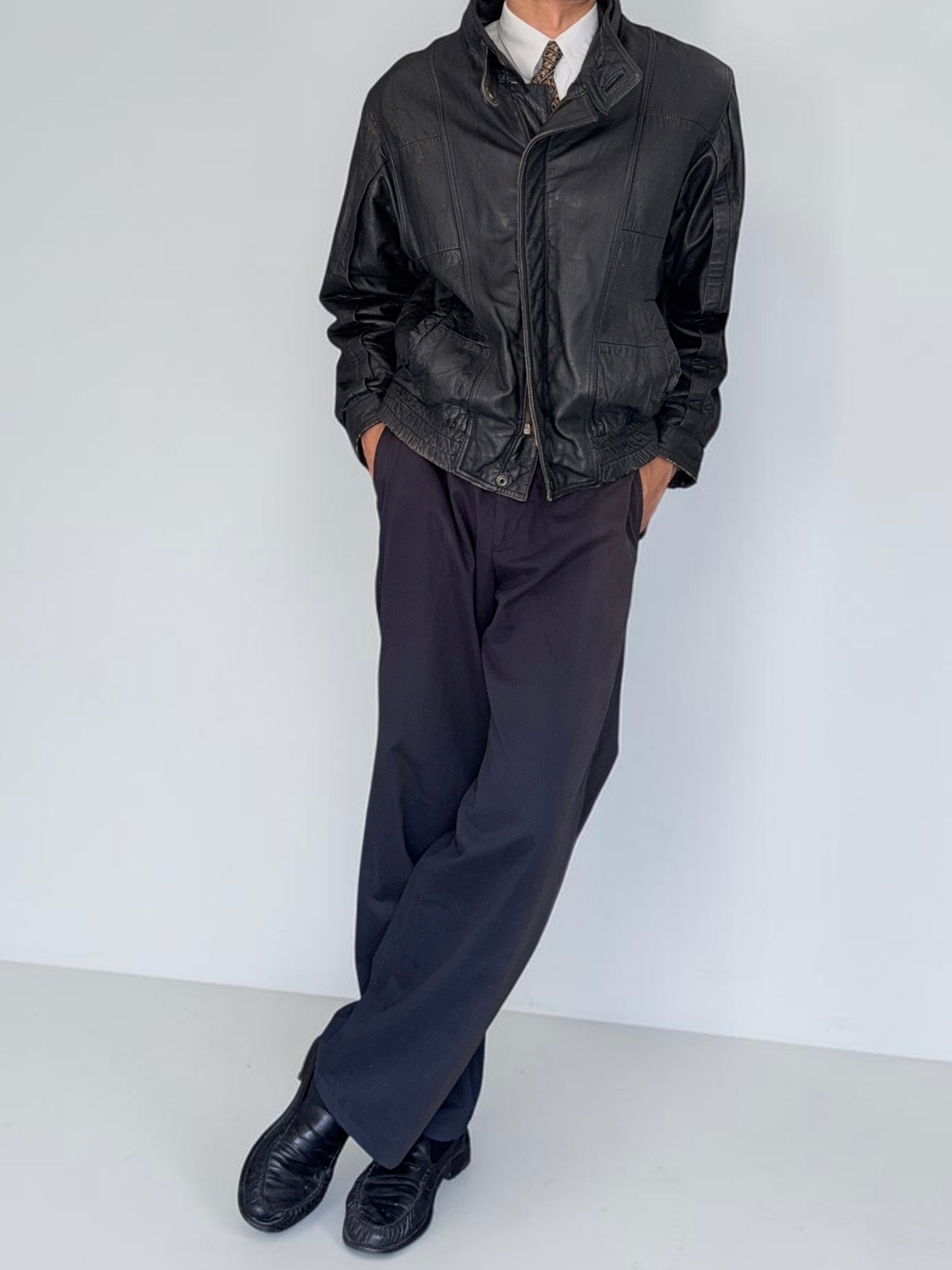 2000年代　EMPORIO ARMANI コットンナイロン　ワイドパンツ Armani 2000s Sunfaded Cotton Navy Pants - Size 36