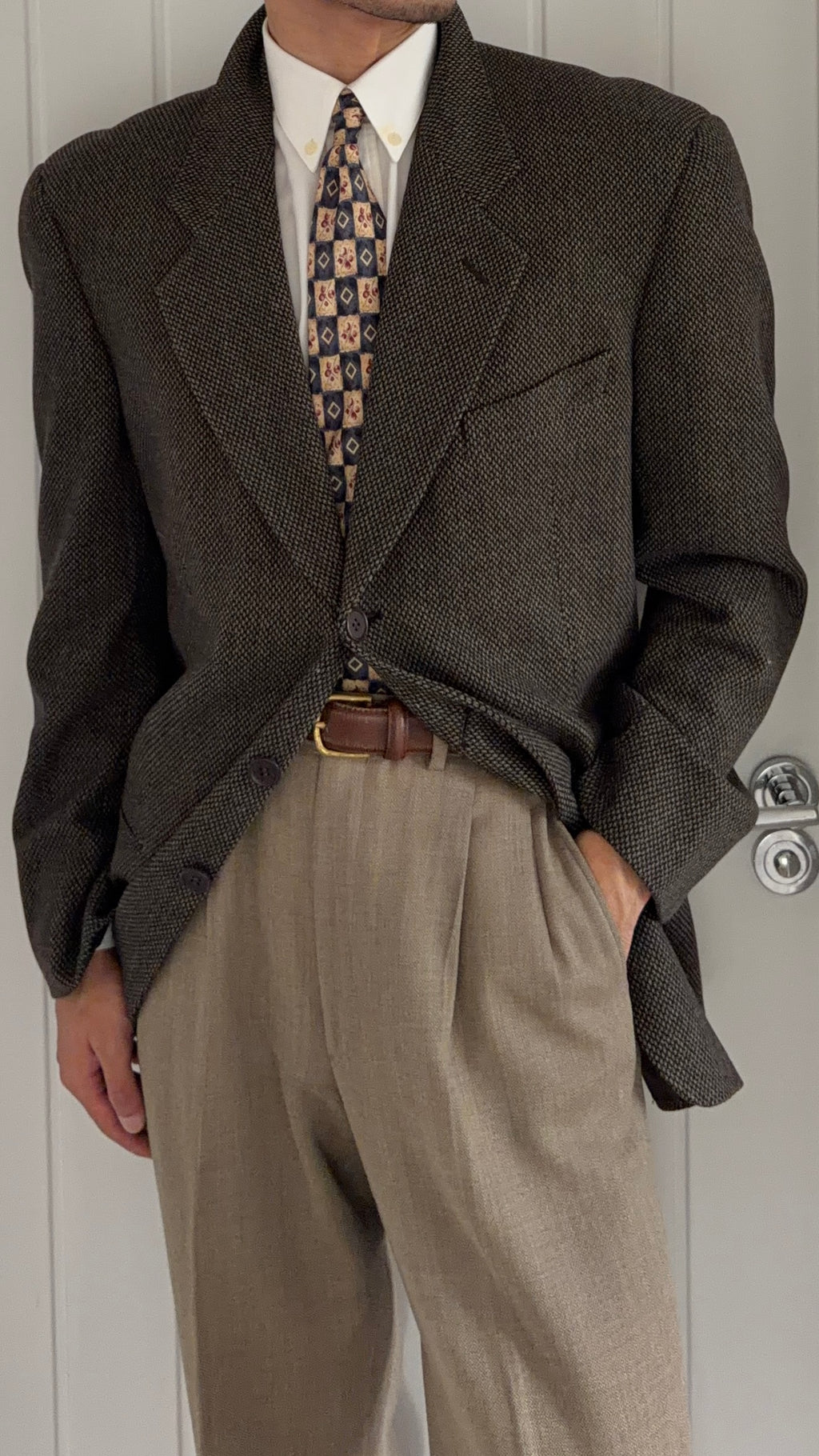 Giorgio Armani 1980s 3B Textured Wool Sport Jacket Blazer  - Size XL