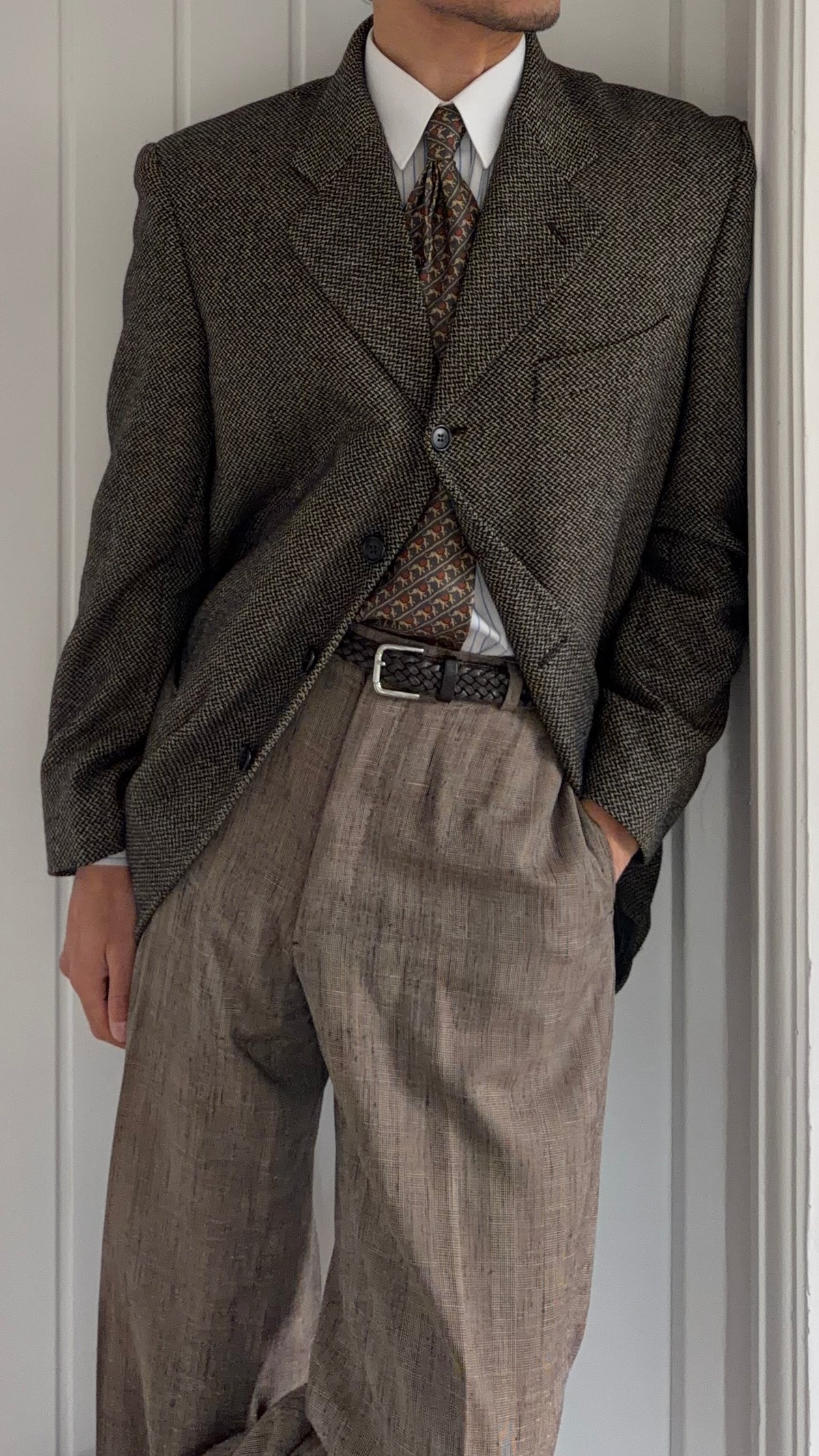 Valentino 1980s 4B Virgin Wool Textured Sport Jacket Blazer - Size L