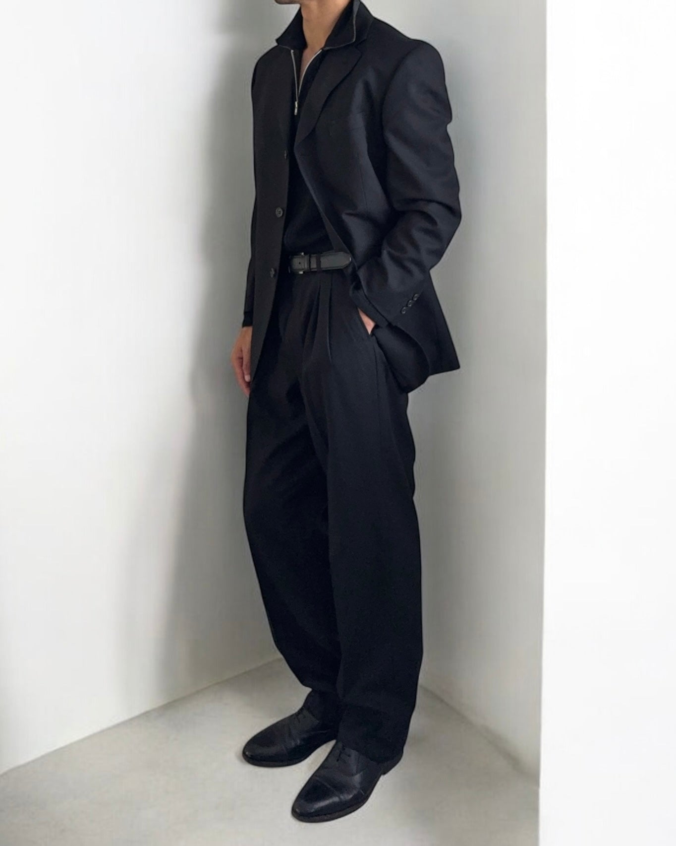 Yves Saint Laurent 1990s Black Pleated Wool Suit - Size M Jacket / 30" Waist