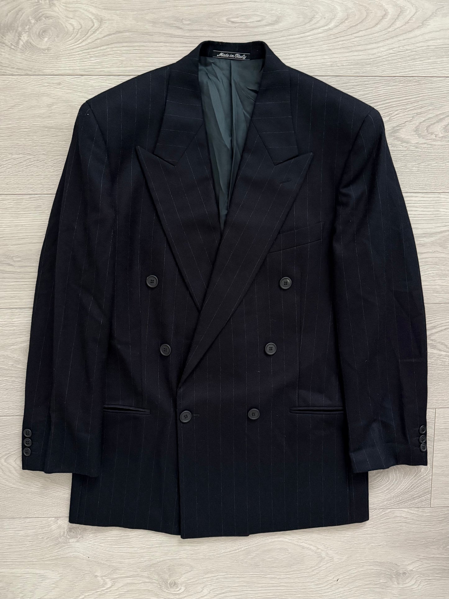Giorgio Armani 1990s Double-Breasted Striped Wool Suit - Size M Jacket / 32" Waist