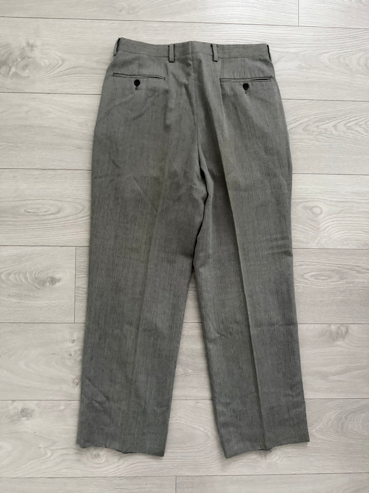 Giorgio Armani 1990s 3B Herringbone Weave Pleated Wool Suit - Size M Jacket / 32" Waist