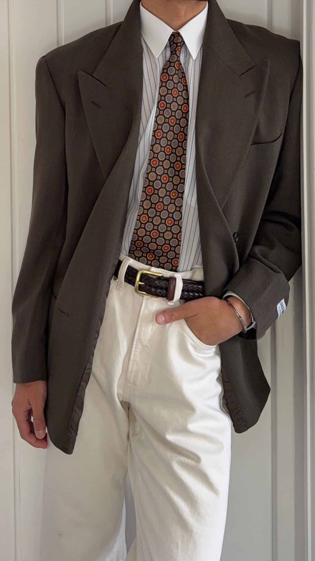 Giorgio Armani 1980s Peaked Lapel Double Breasted Brown Wool Sport Jacket Blazer - Size M