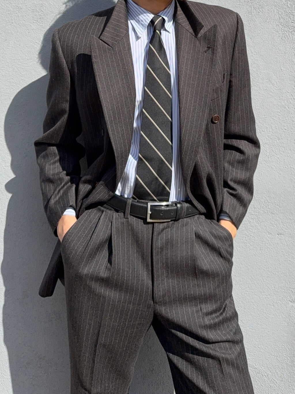 Valentino 1980s 6B Double Breasted Charcoal Wool Power Suit - Size M Jacket / 31" Waist