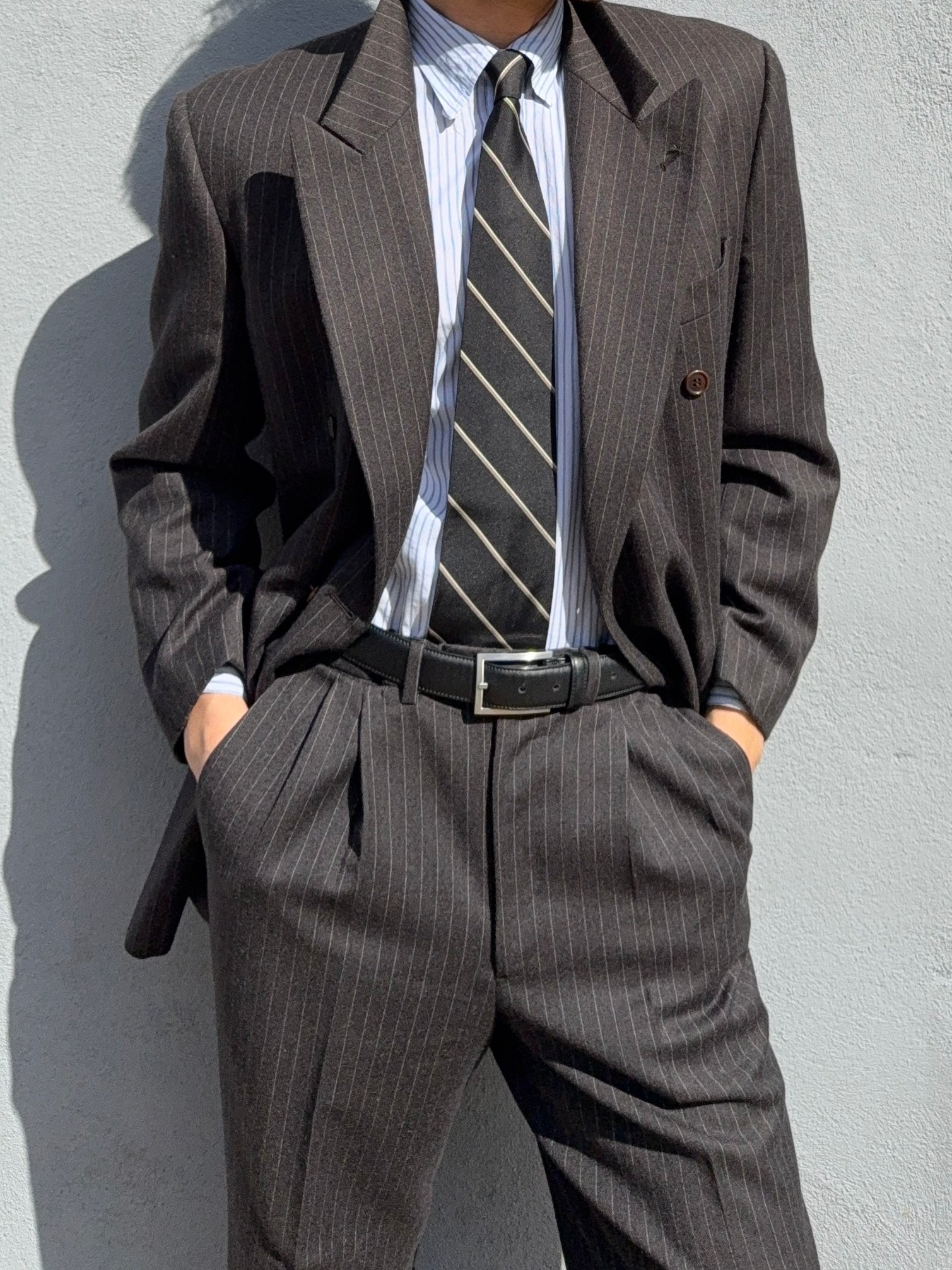 Valentino 1980s 6B Double Breasted Charcoal Wool Power Suit - Size M Jacket / 31" Waist