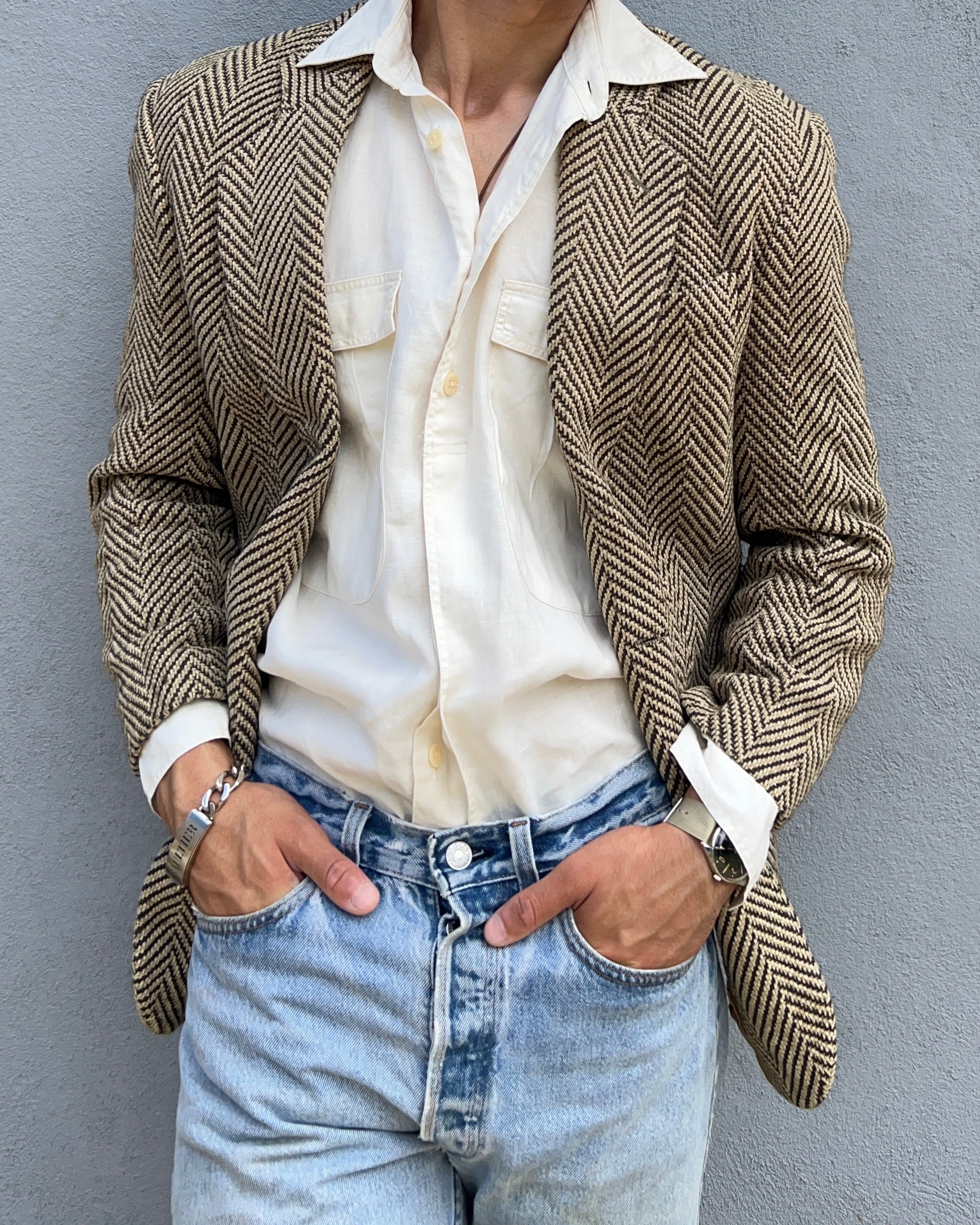 Emporio Armani 1990s Wool Herringbone Sports Jacket - Size S