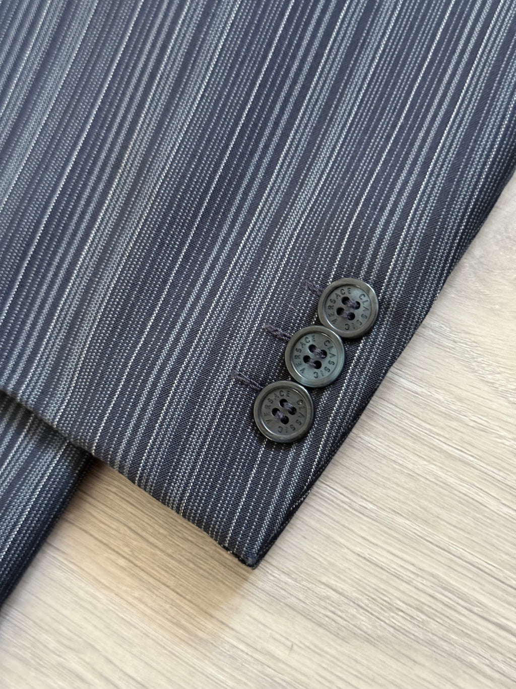Versace 1980s Notch Lapel Double Breasted Wool Mohair Pleated Striped Suit - Size XXL Jacket / 38" Waist