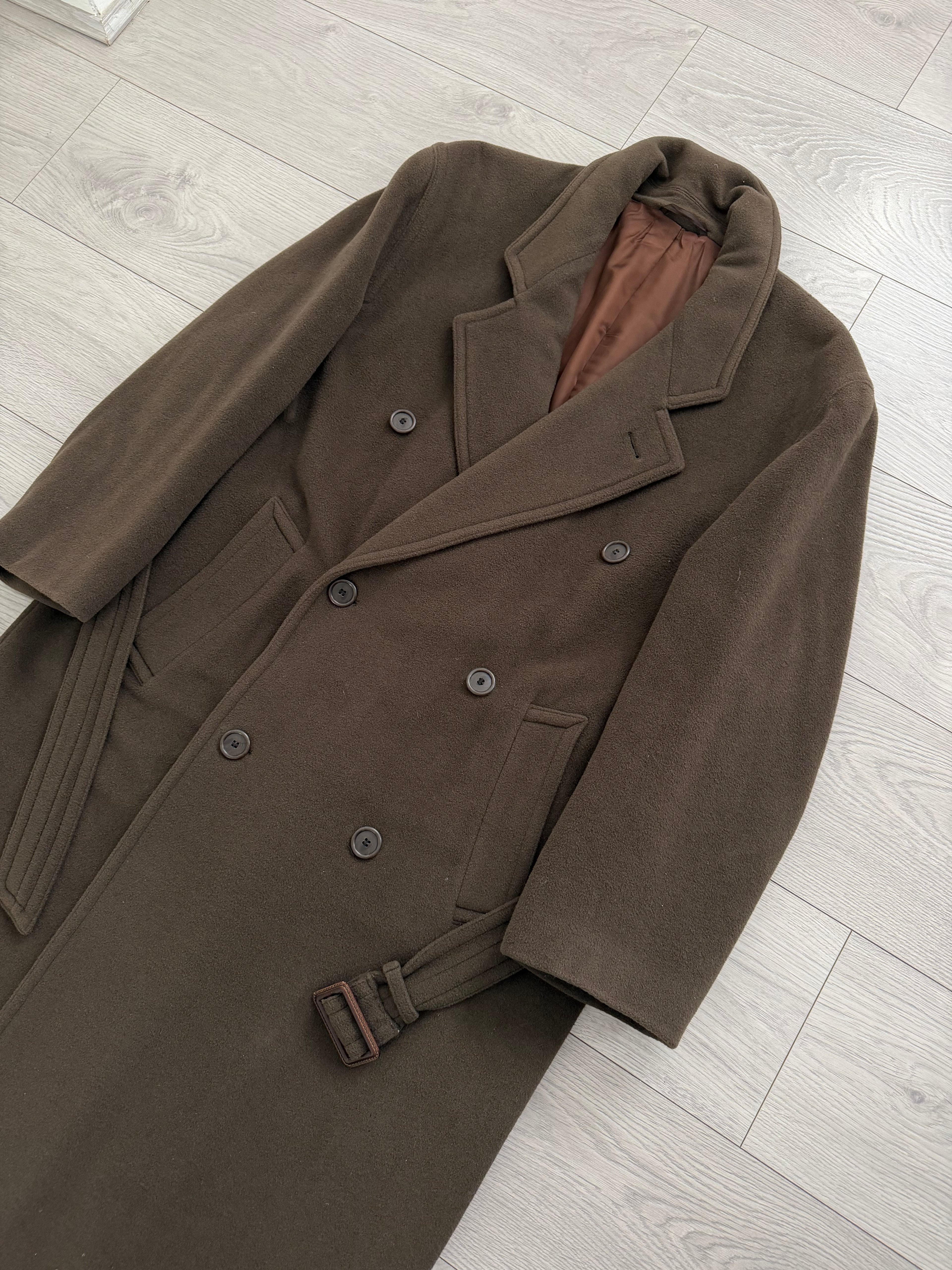 Hugo Boss 1980s Double-Breasted Belted Wool Brown Coat - Size M