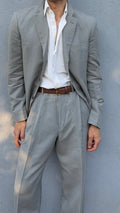 Giorgio Armani 1980s 3B Linen Blend Suit Grey - Size L Jacket / 32" Waist