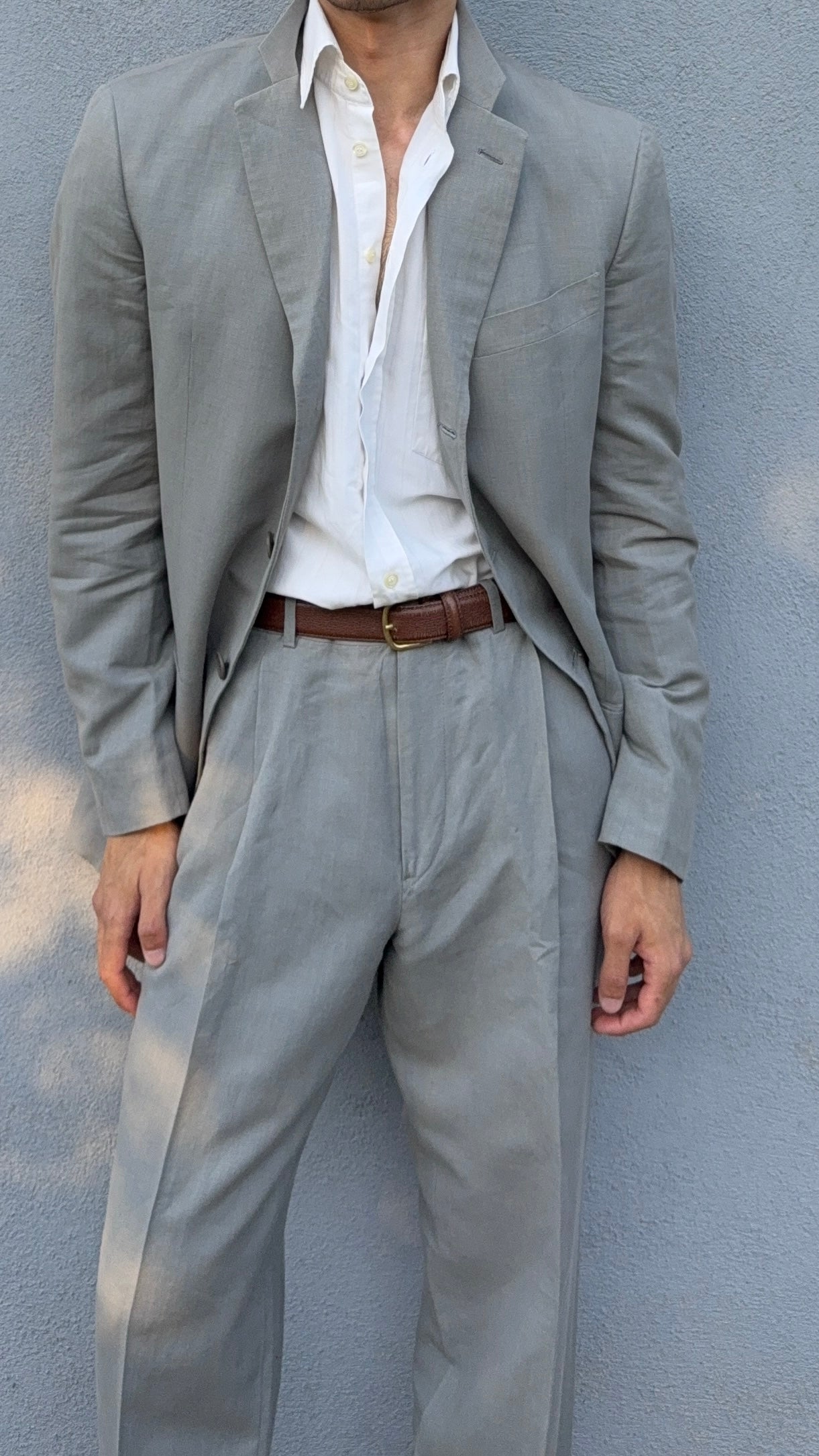 Giorgio Armani 1980s 3B Linen Blend Suit Grey - Size L Jacket / 32" Waist