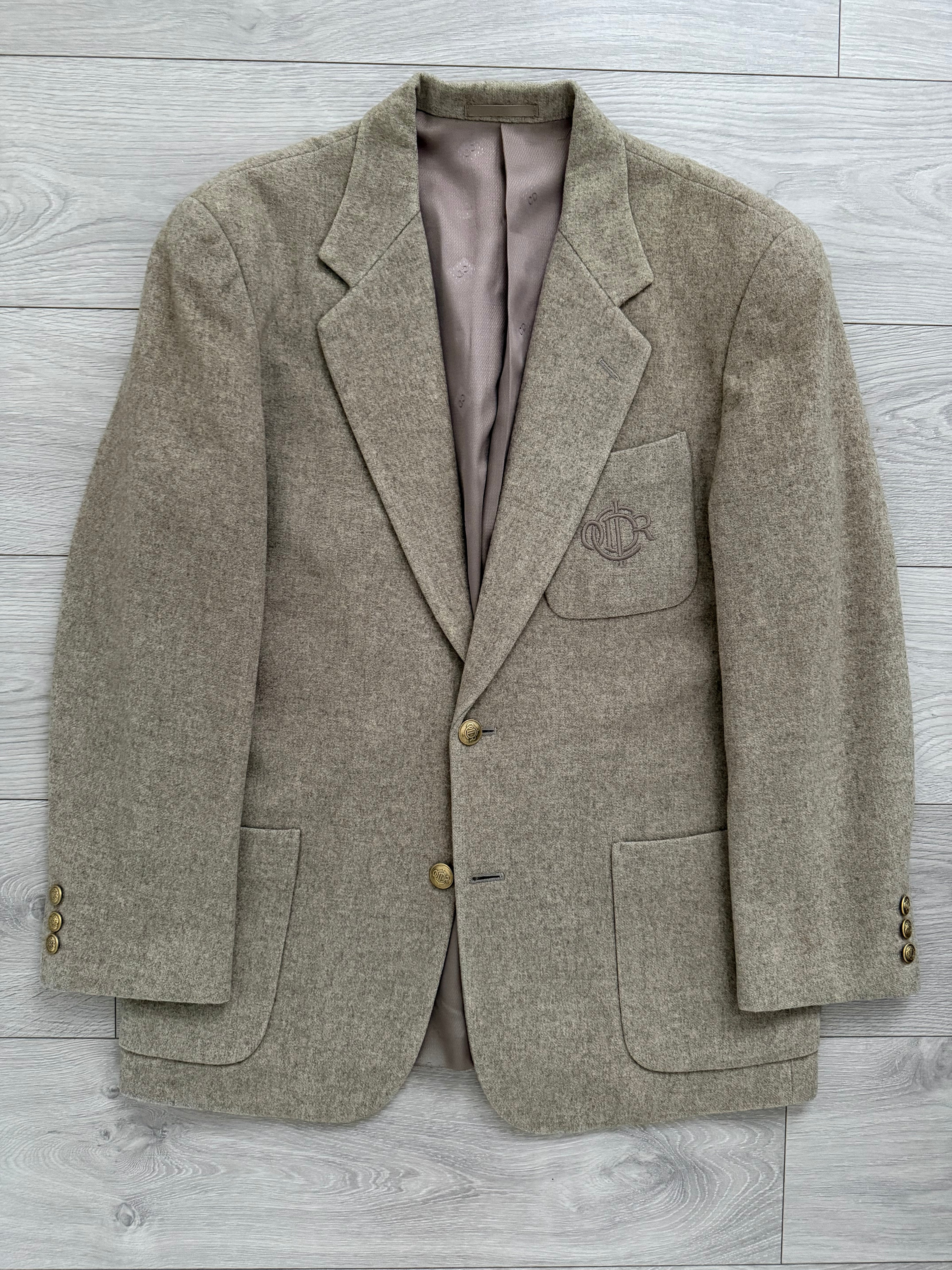 Christian Dior 1980s 2B Crest Logo Metal Button Wool Sport Jacket Blazer - Size M