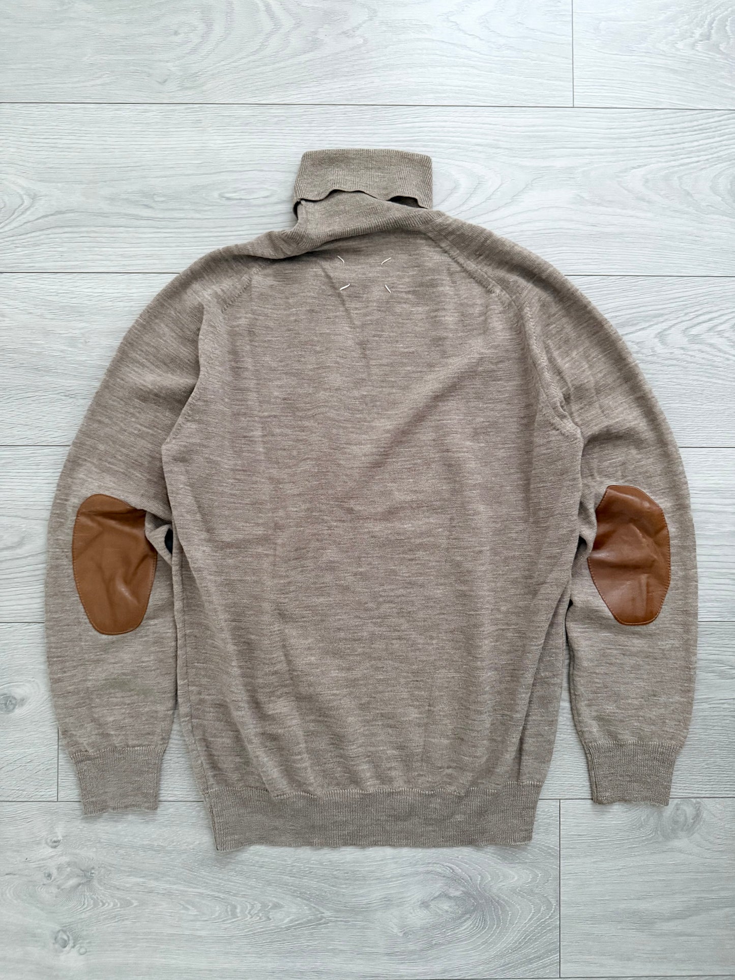 Maison Martin Margiela FW1999 Wool Leather Elbow Patch Turtleneck Knit Sweater - Size M