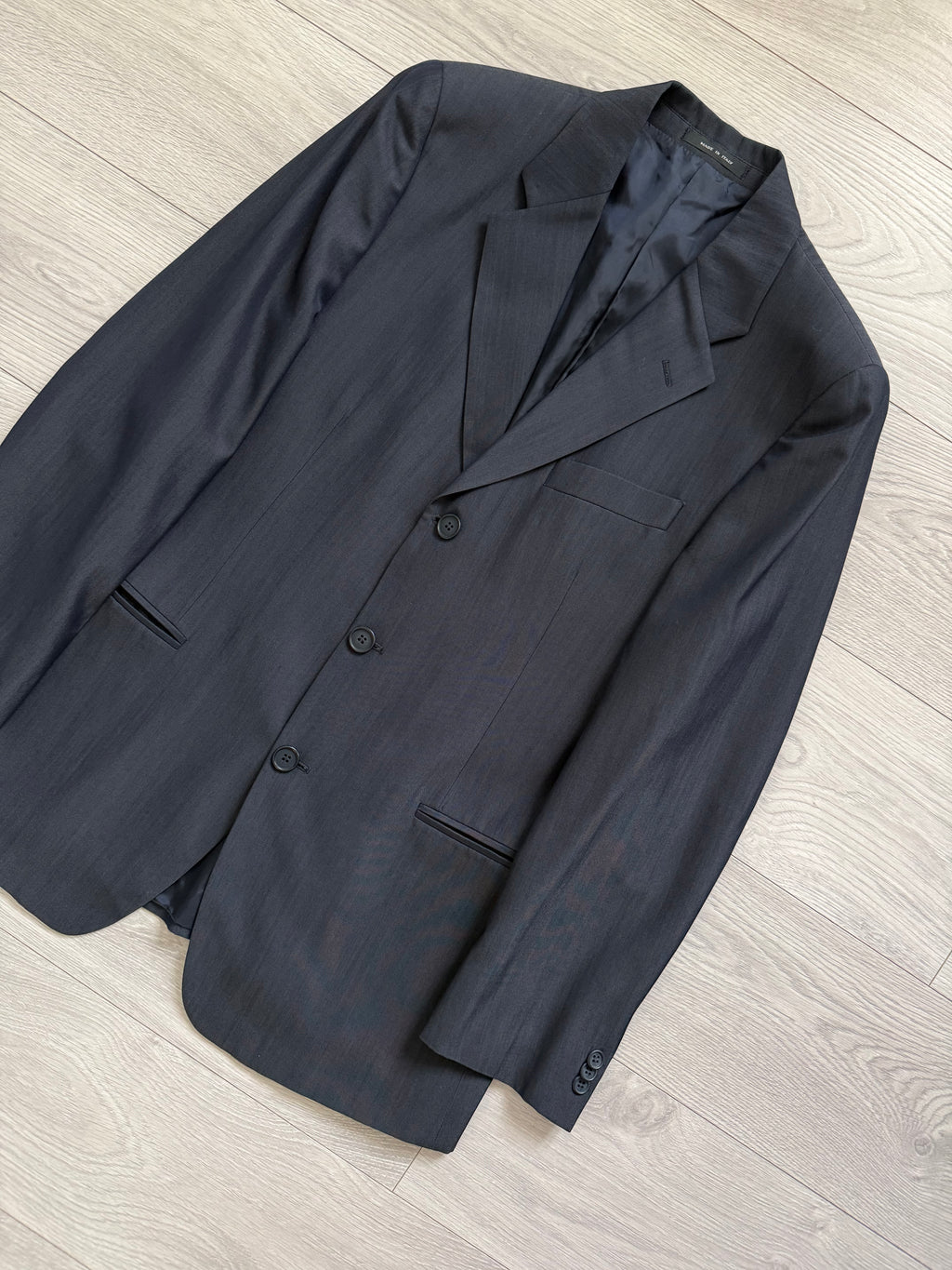 Emporio Armani 1990s 3B Wool Blend Draped Heathered Blue Suit - Size M Jacket / 32" Waist