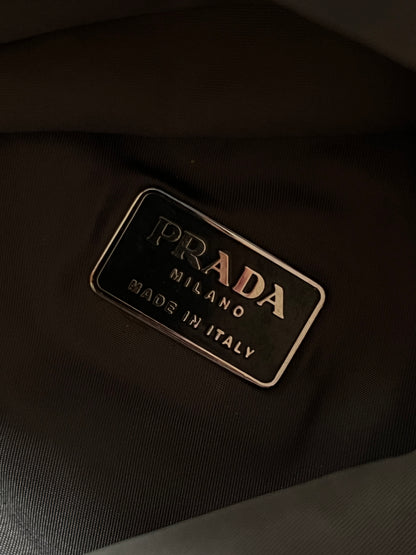 Prada 1999 Vela Nylon Plaque Logo Large Crossbody Bucket Bag