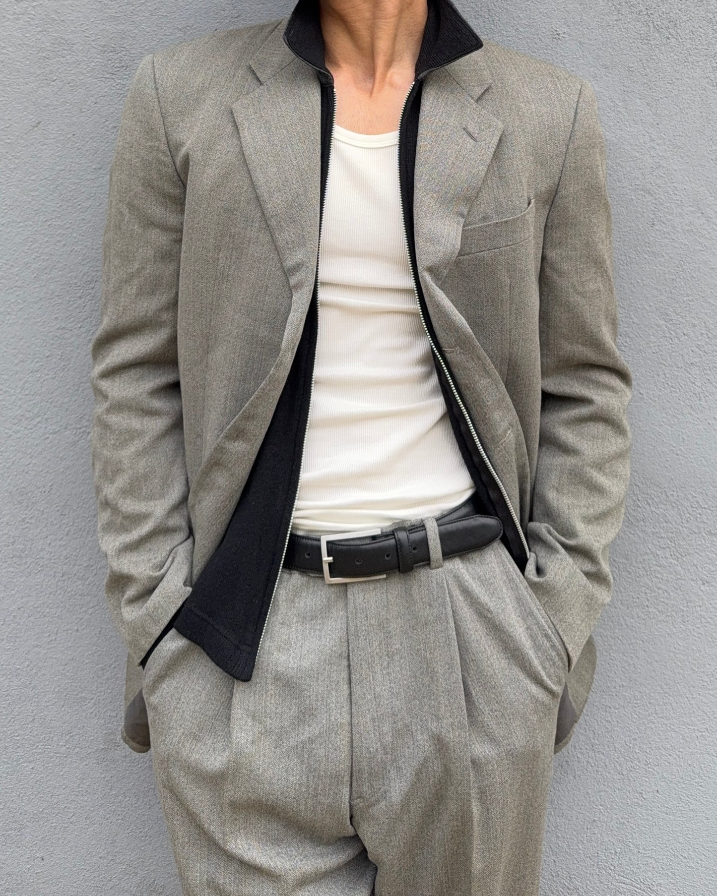 Giorgio Armani 1990s 3B Herringbone Weave Pleated Wool Suit - Size M Jacket / 32" Waist