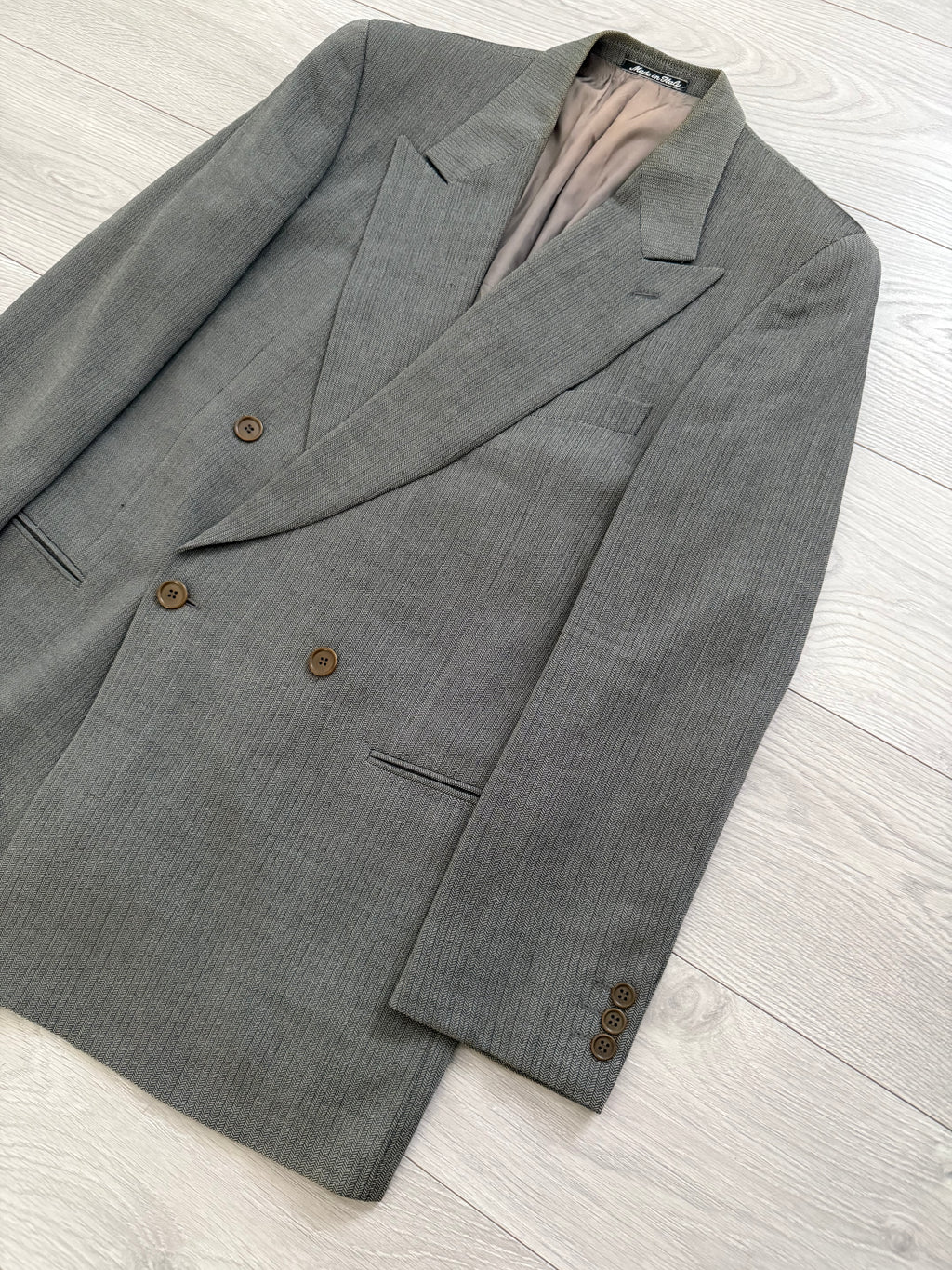 Giorgio Armani 1980s Peaked Lapel Double Breasted Textured Wool Sports Blazer Jacket - Size L