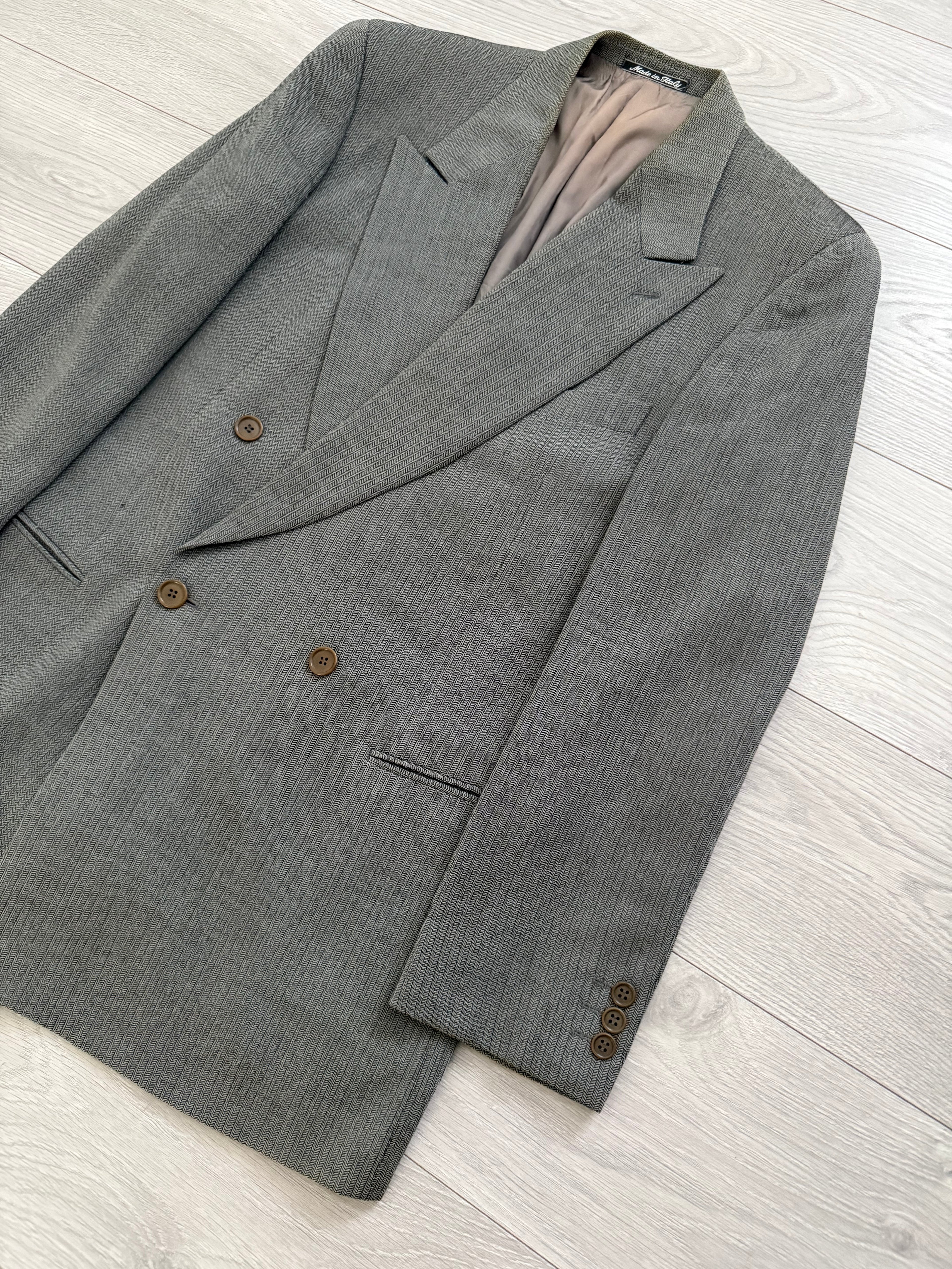 Giorgio Armani 1980s Peaked Lapel Double Breasted Textured Wool Sports Blazer Jacket - Size L