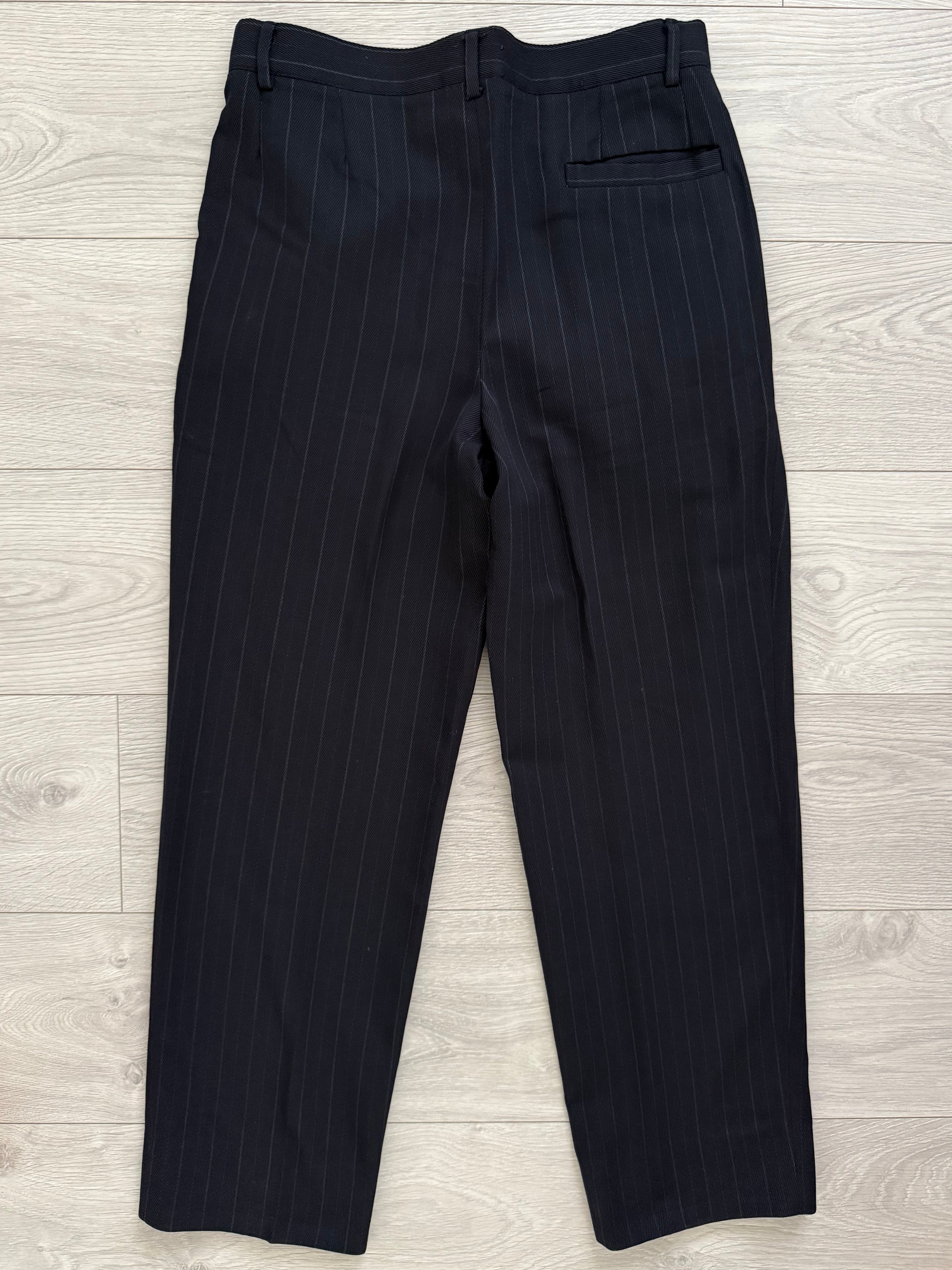 Versace 1980s Notch Lapel Double Breasted Pleated Wool Striped Suit - Size S Jacket / 32" Waist