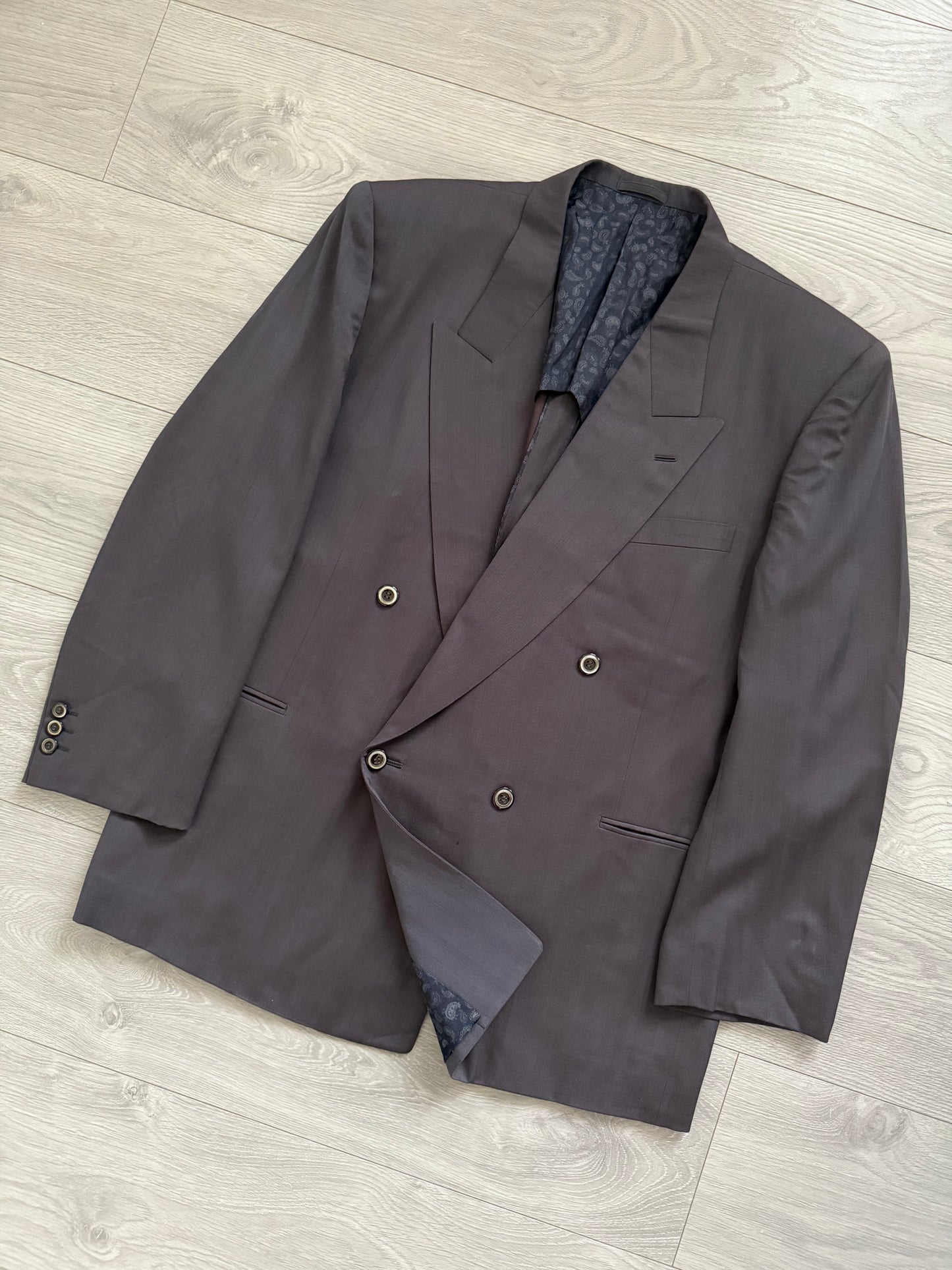 Yves Saint Laurent 1990s Double-Breasted Pleated Wool Suit - Size XL Jacket / 36" Waist
