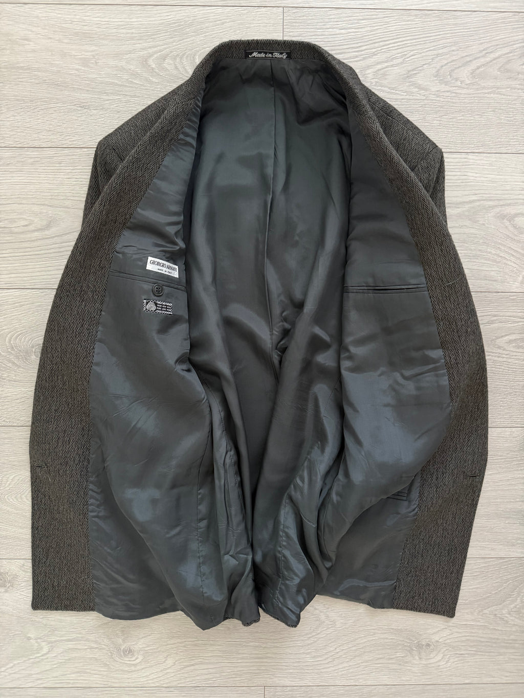 Giorgio Armani Mainline 1980s Chevron Herringbone Double Breasted Wool Sports Jacket Blazer - Size S