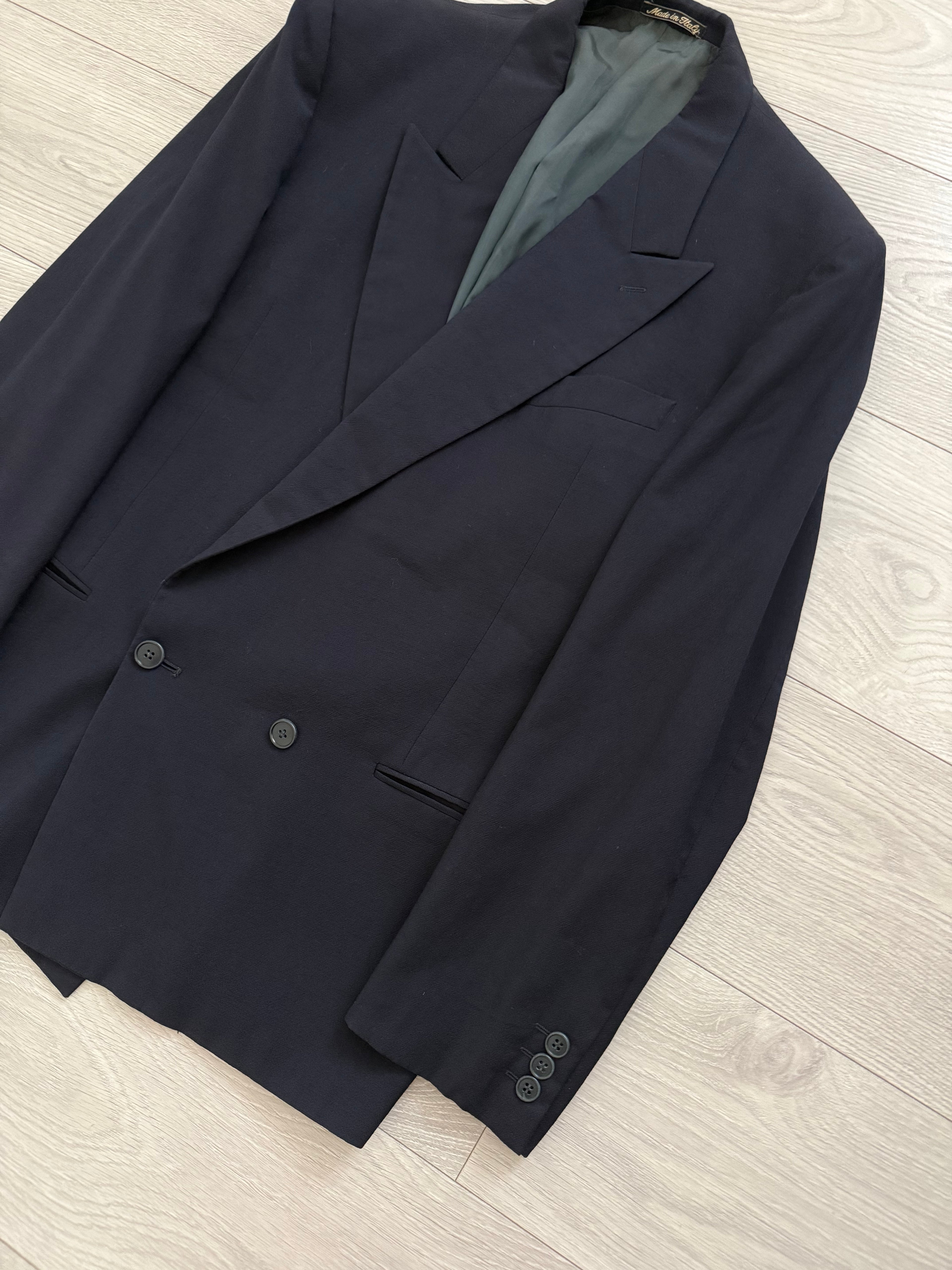 Giorgio Armani Mainline 1980s Navy Peaked Lapel Double Breasted Wool Sports Blazer Jacket - Size L