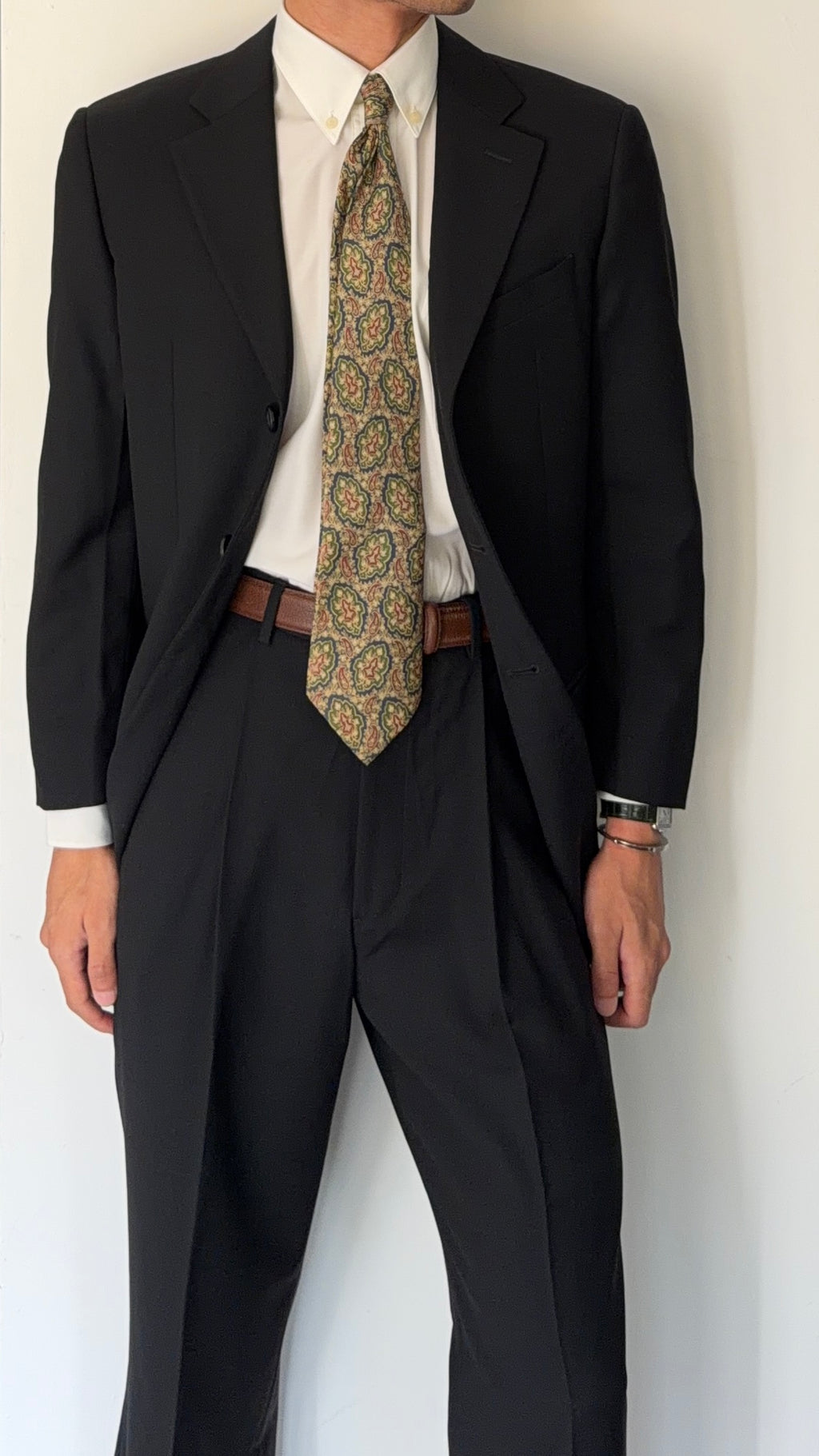 Armani 1990s 3B Wool Pleated Black Suit - Size S Jacket / 28" Waist