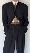 Giorgio Armani Black Label Mainline 1990s Nehru Collar Draped Wool Pleated Suit - Size XXL Jacket / 38" Waist