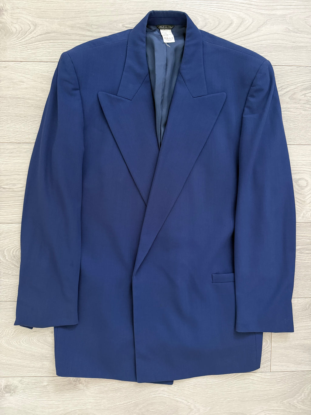 Versace 1980s Draped Hidden Button Peaked Lapel Double Breasted Pleated Wool Suit - Size L Jacket / 32" Waist
