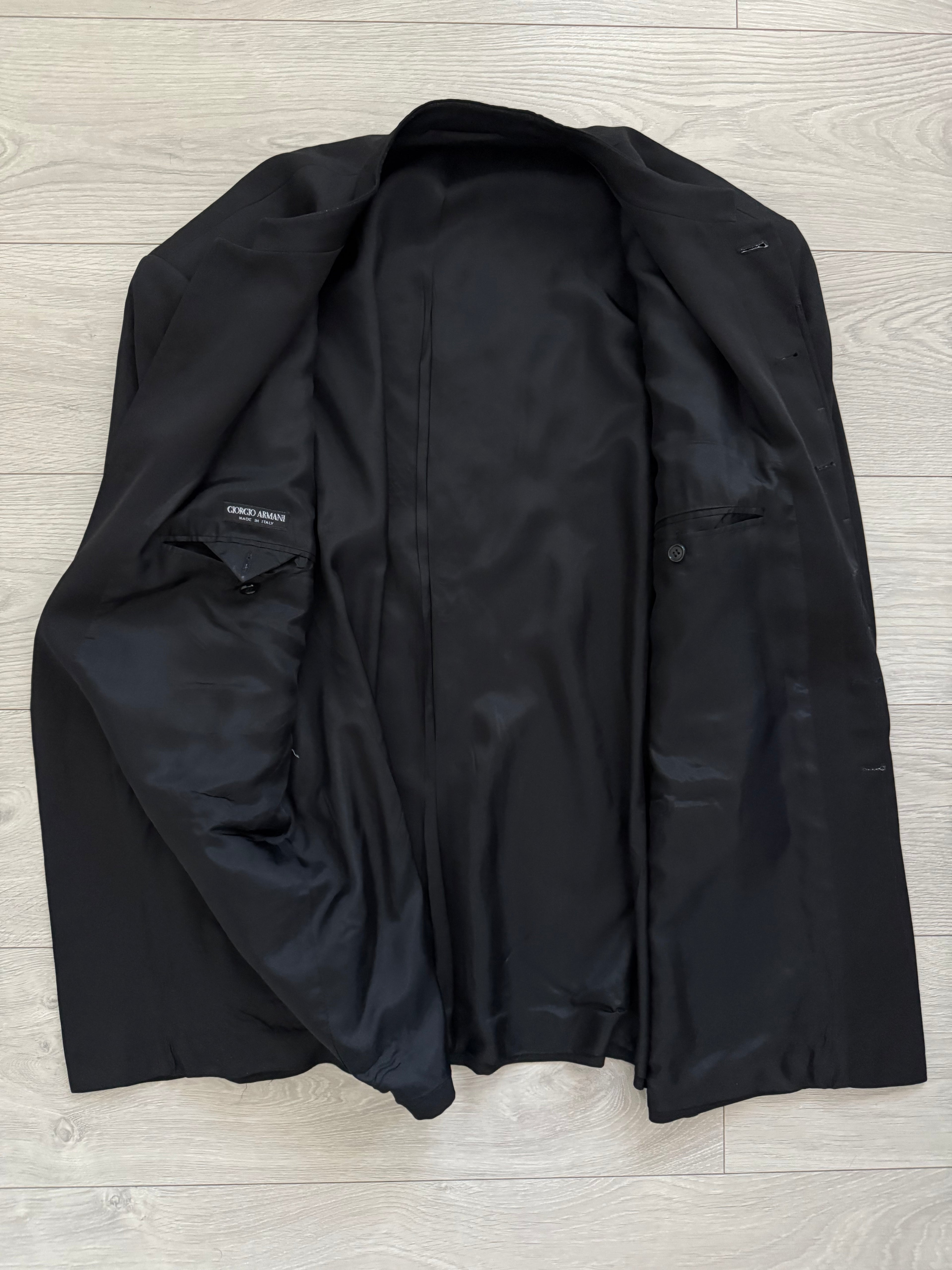 Giorgio Armani Black Label Mainline 1990s Nehru Collar Draped Wool Pleated Suit - Size XXL Jacket / 38" Waist