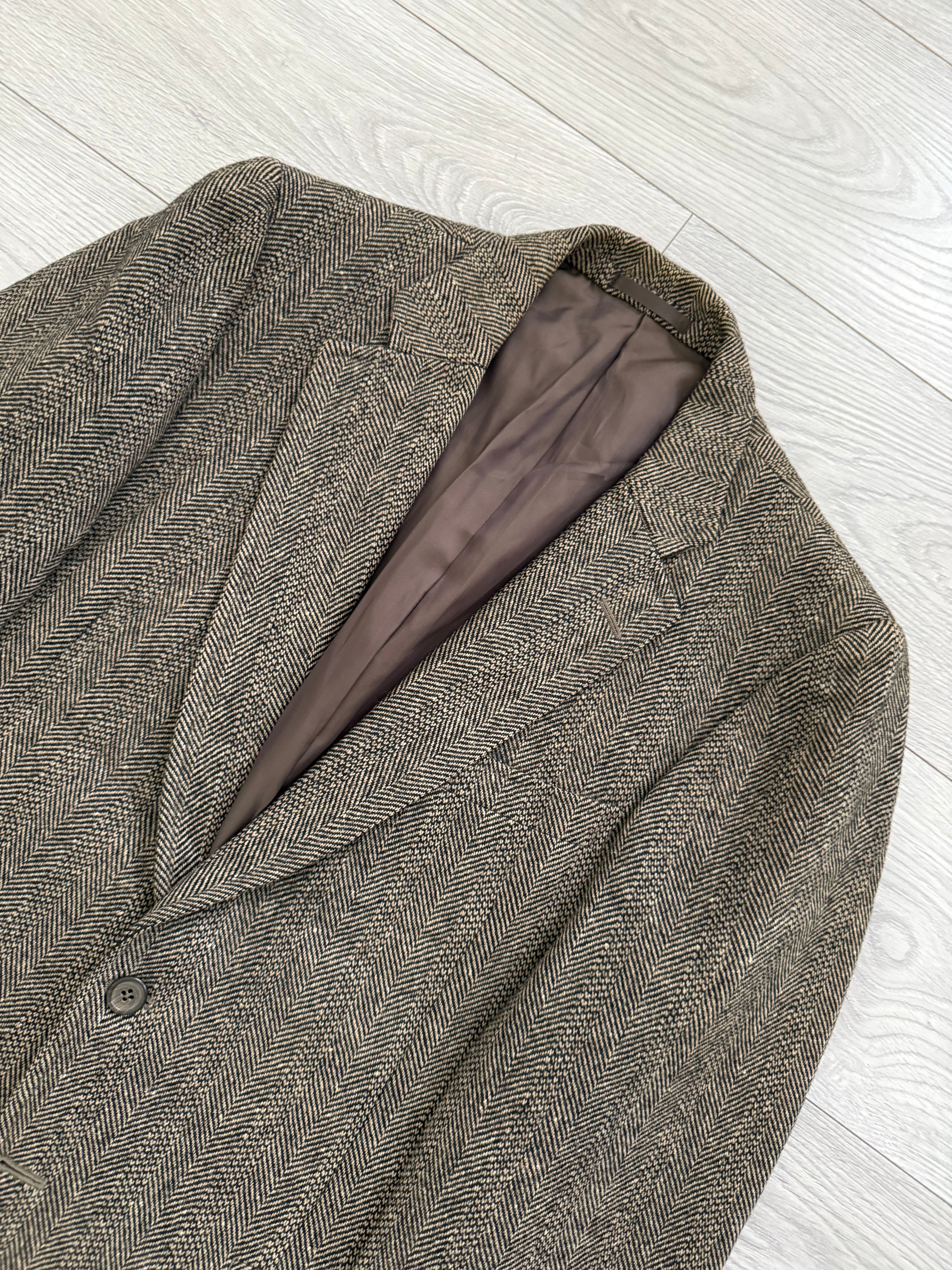 Burberry 1980s Herringbone Tweed Brown Sports Jacket Blazer - Size S