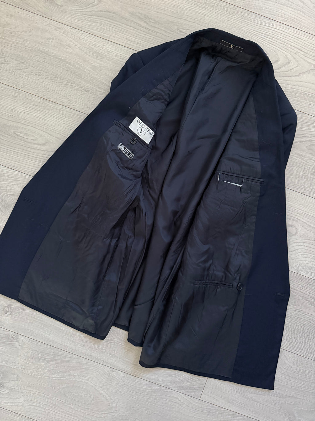 Valentino 1980s Metal Button Double Breasted Wool Navy Sport Jacket Blazer - Size S