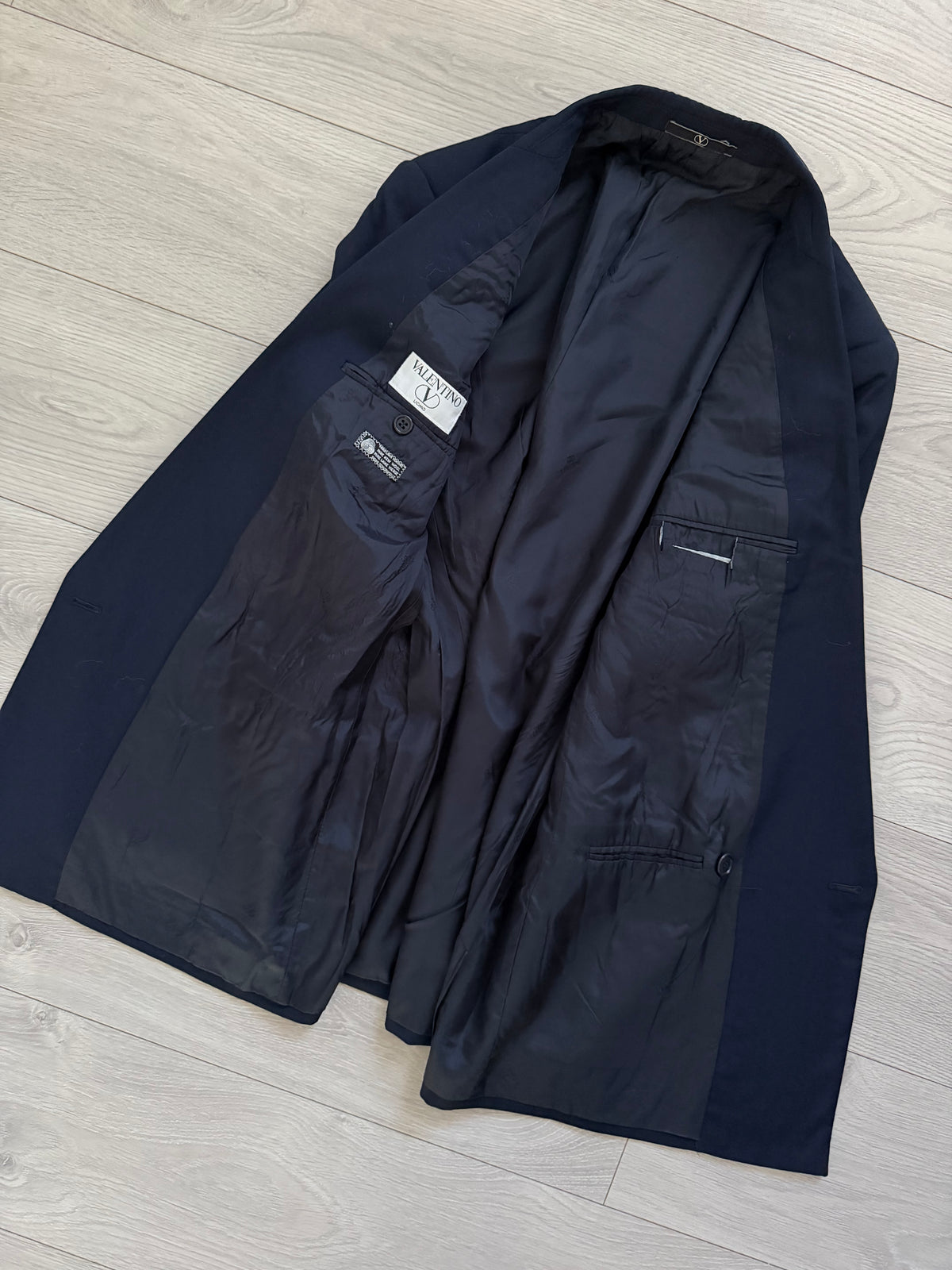 Valentino 1980s Metal Button Double Breasted Wool Navy Sport Jacket Blazer - Size S