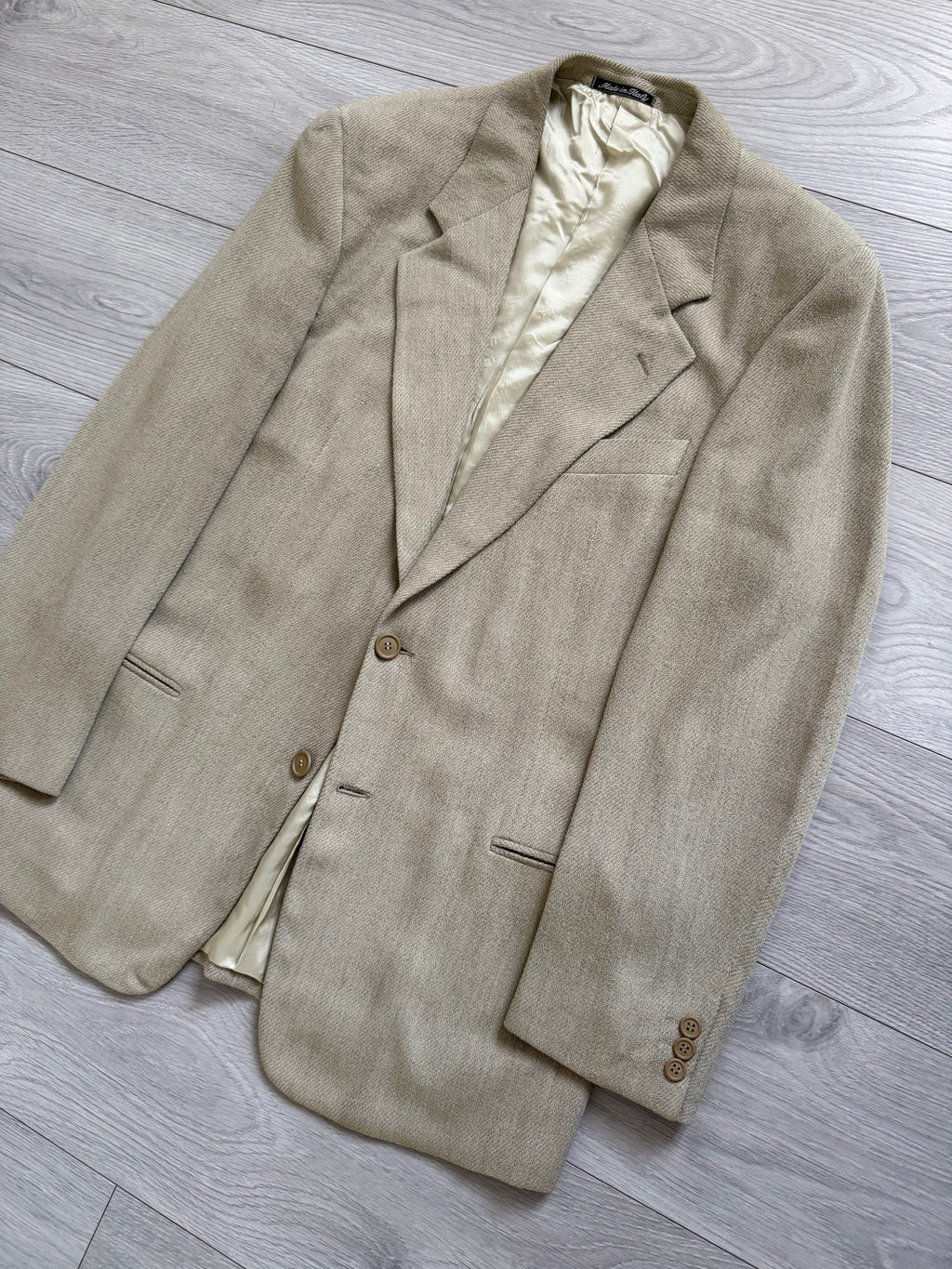 Giorgio Armani 1980s 2B Wool Silk Beige Sport Jacket Blazer - Size M