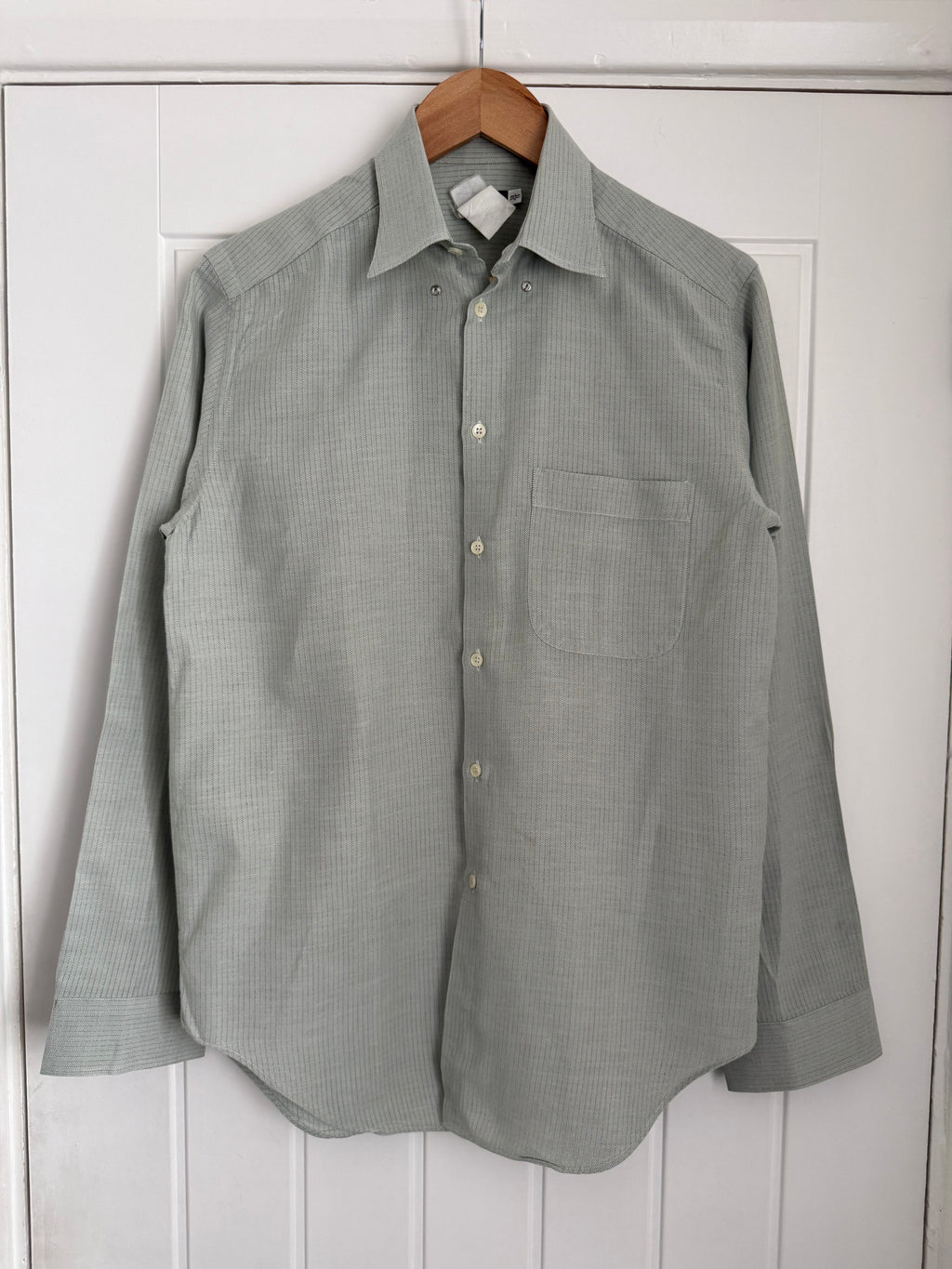 Giorgio Armani Black Label 1990s Snap Collar Chest Pocket Striped Cotton Shirt - Size S