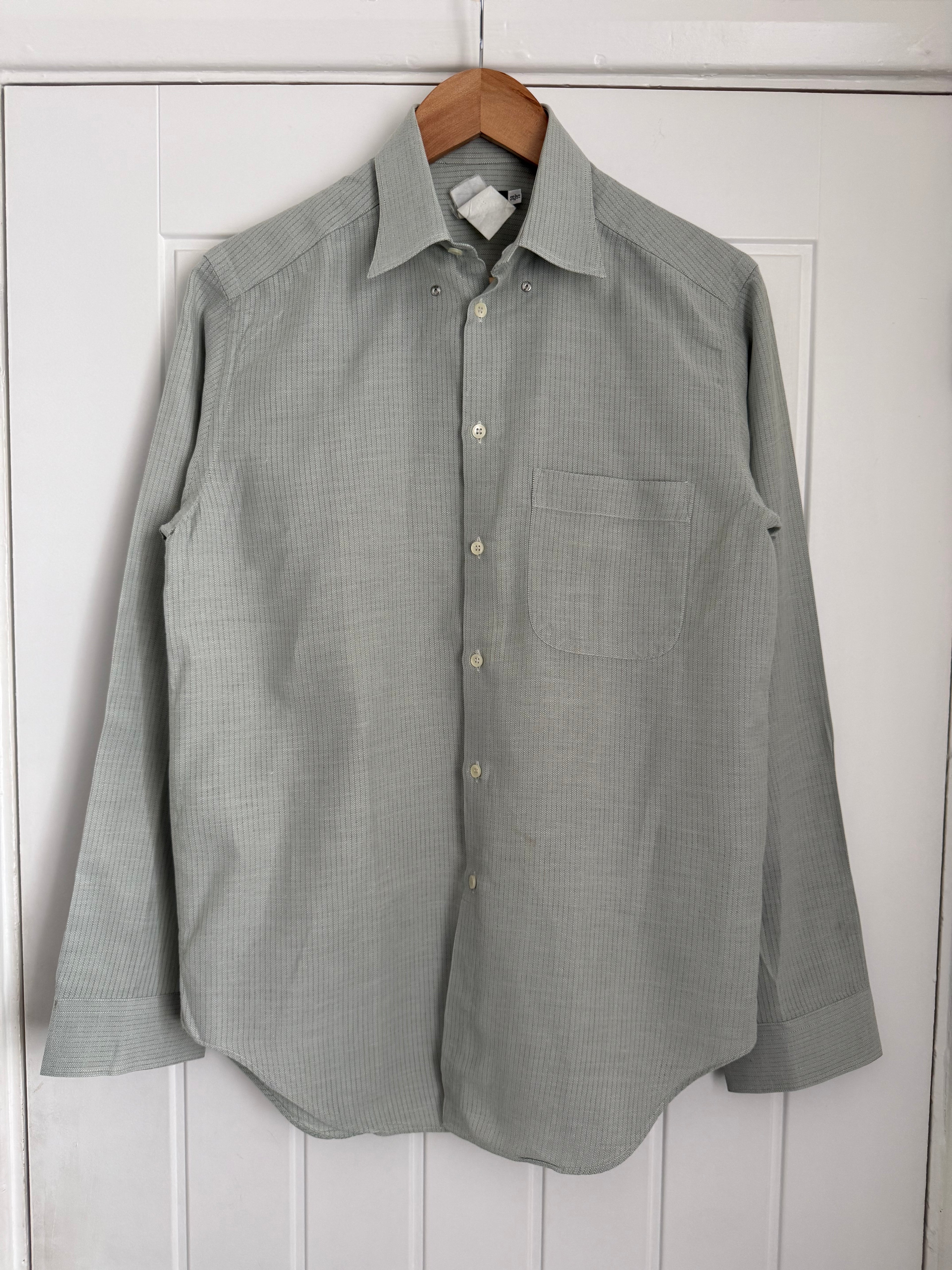 Giorgio Armani Black Label 1990s Snap Collar Chest Pocket Striped Cotton Shirt - Size S