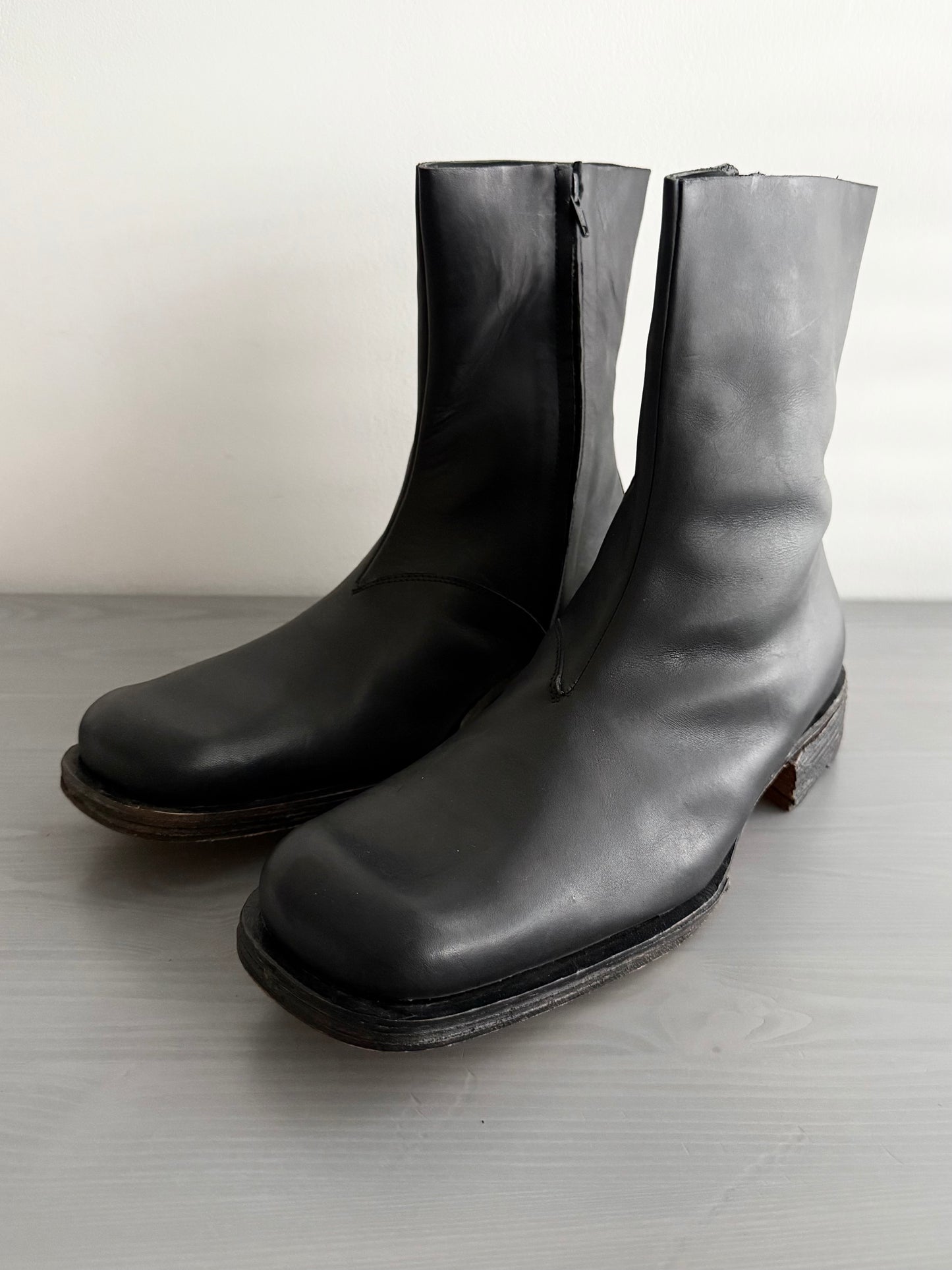 Maison Martin Margiela FW2001 Line 10 Leather Square Toe Boots - Size US11/UK10/EU44