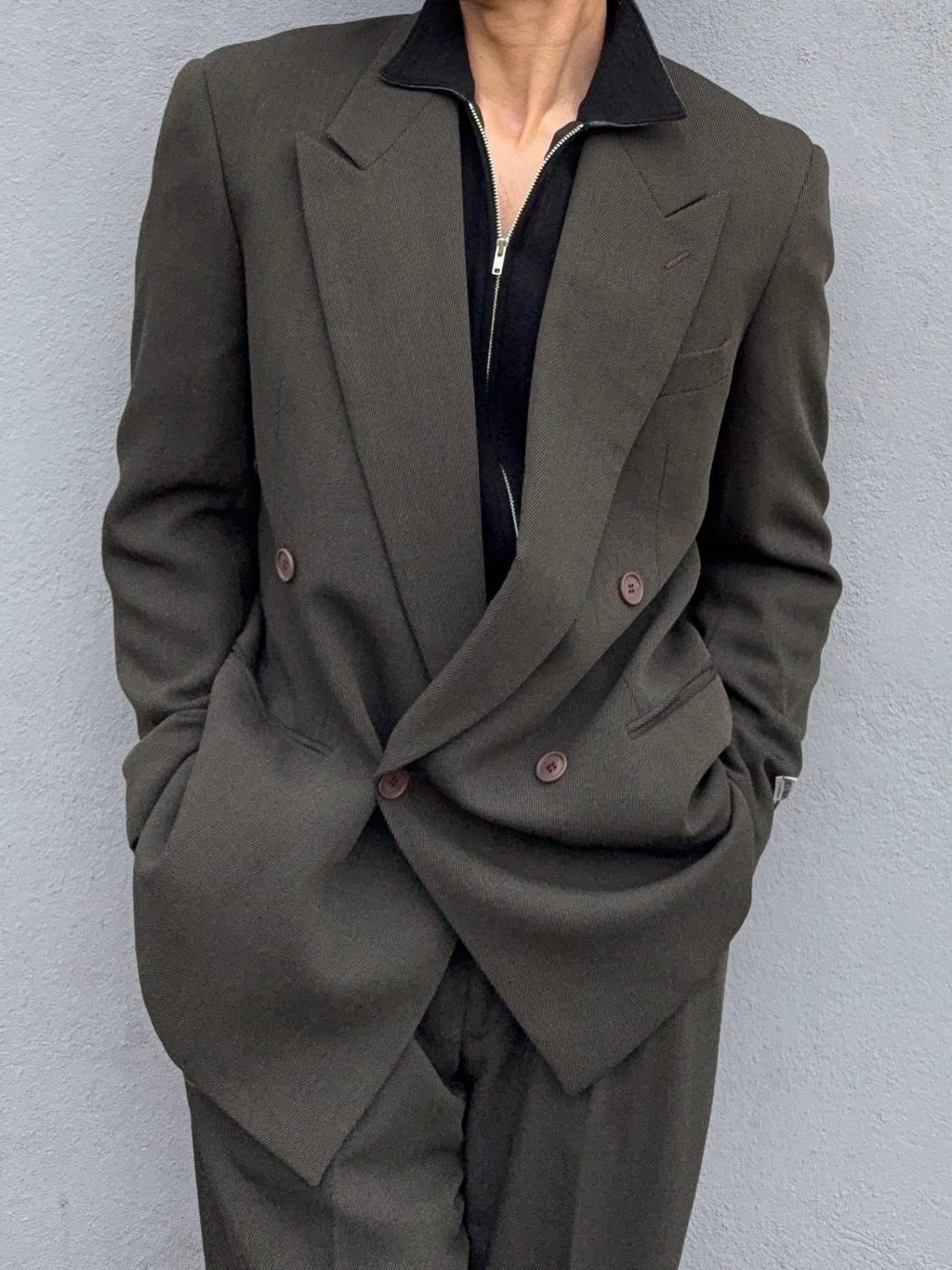 Giorgio Armani 1980s Double Breasted Pleated Wool Suit Forest Green New - Size L Jacket / 32" Waist `