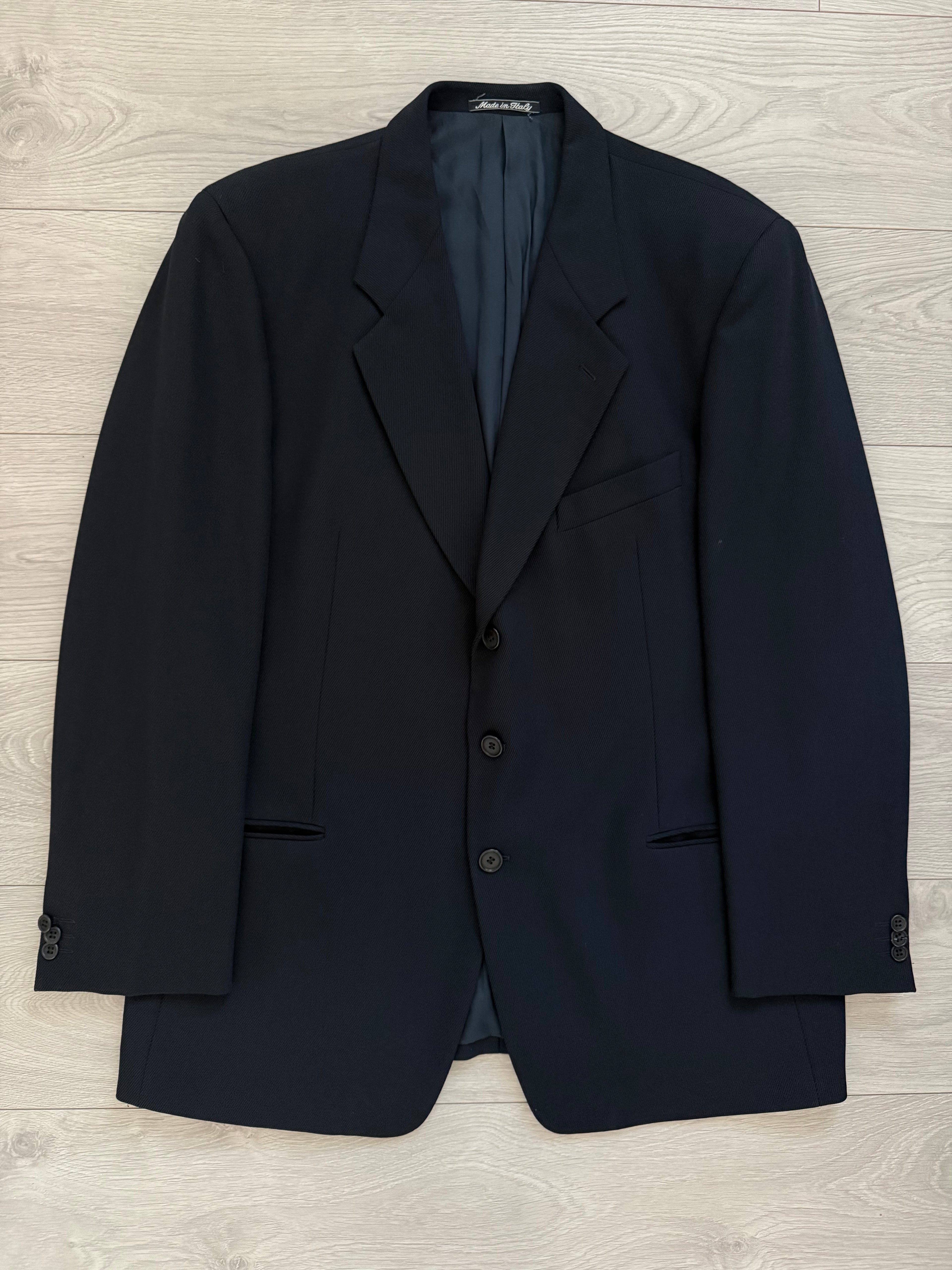 Giorgio Armani 1980s 3B Wool Twill Weave Navy Pleated Suit - Size XXL Jacket / 35" Waist