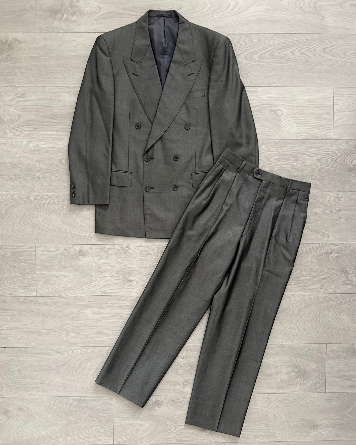 Yves Saint Laurent 1990s Double-Breasted Pleated Wool Suit - Size S Jacket / 30" Waist