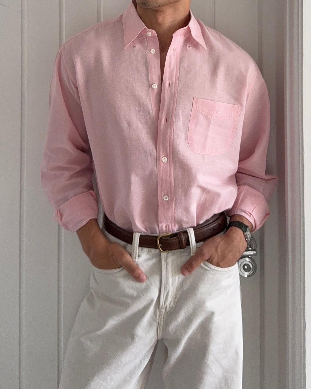 Emporio Armani 1990s Pink Linen Shirt - Size M
